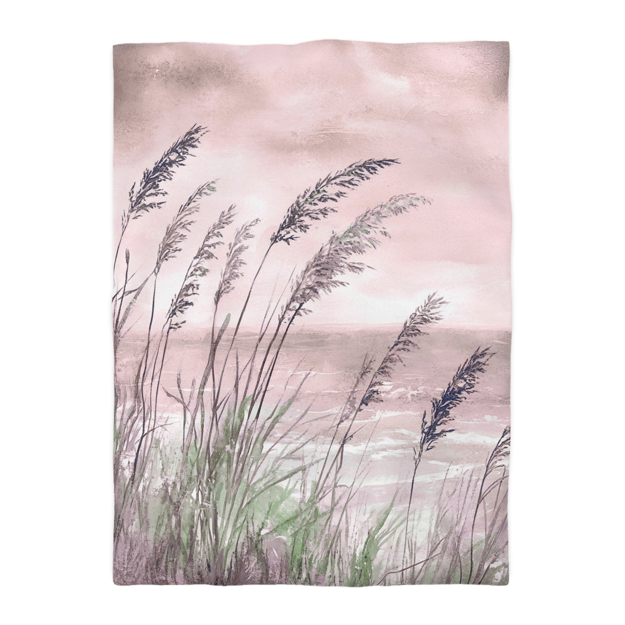 Costal Beach Duvet Cover | Blush Pink, Green Ocean Bedding Boho Decor