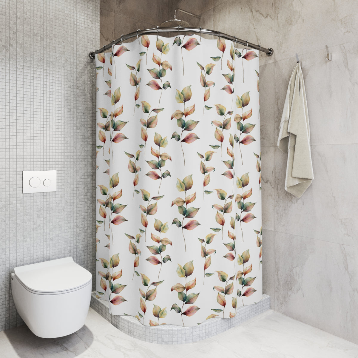 Rust Sage Autumn Leaf Shower Curtain, Bath Curtain 71x74