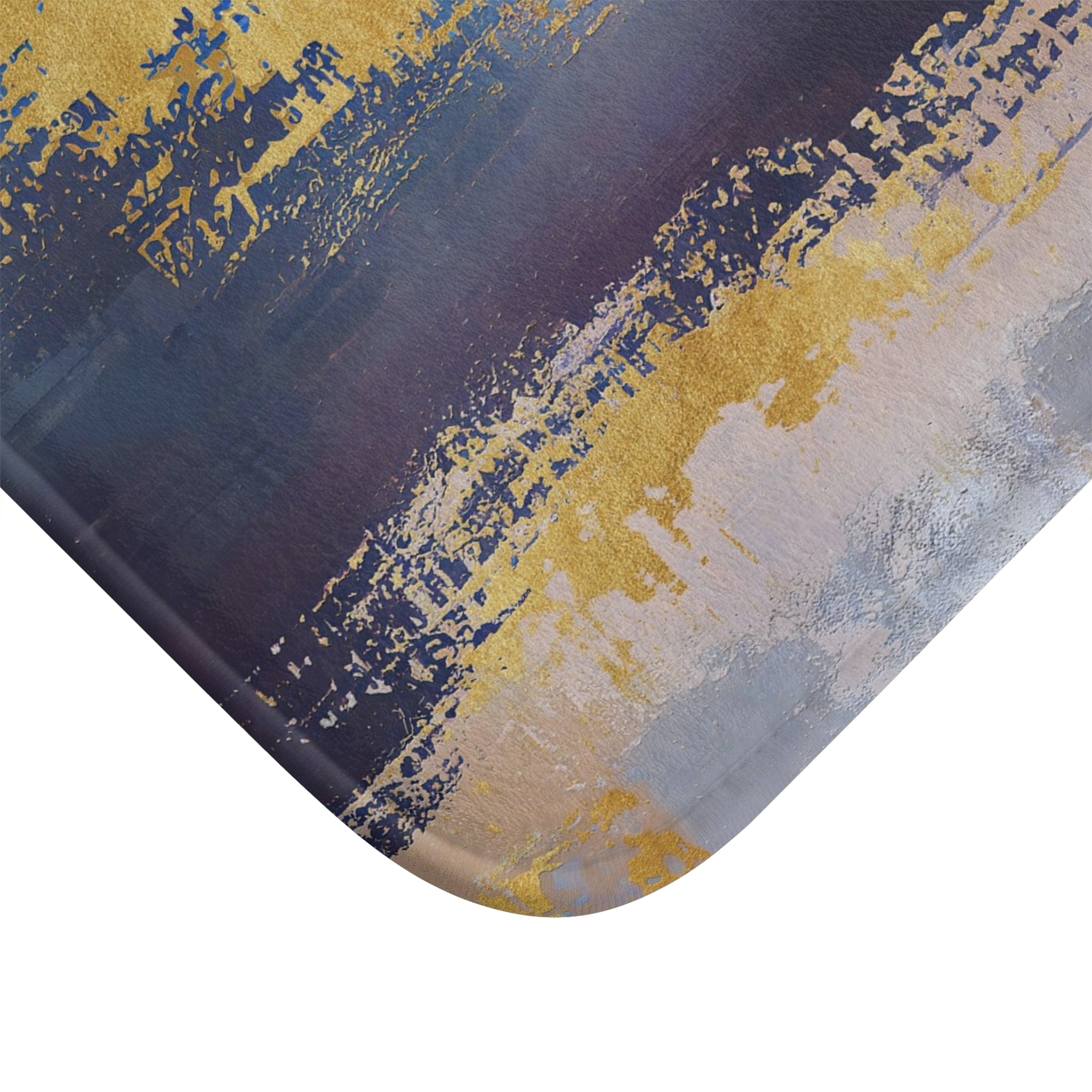 Abstract Bath Mat | Navy Blue, Muted Gold Beige Kitchen Mat