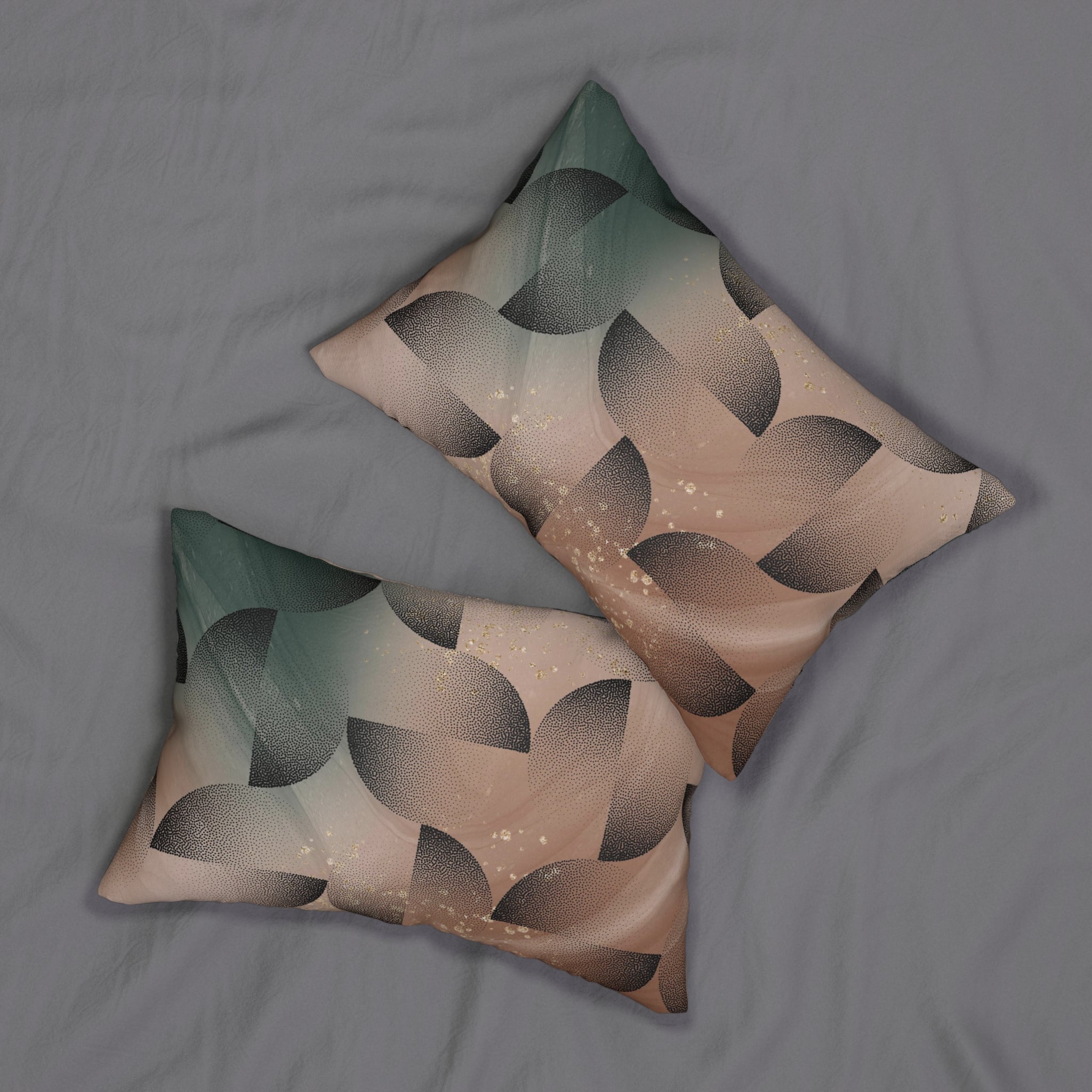 Abstract Lumbar Pillow | Green Beige, Black Geometric