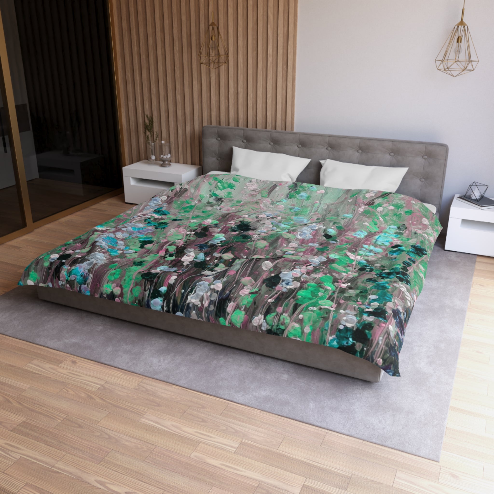 Floral Duvet, Pillow Cover | Mint Grey Bedroom Decor