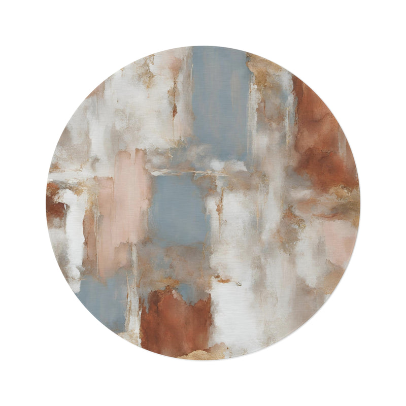 Abstract Boho Round Area Rug | White Taupe Beige, Rust, Blue