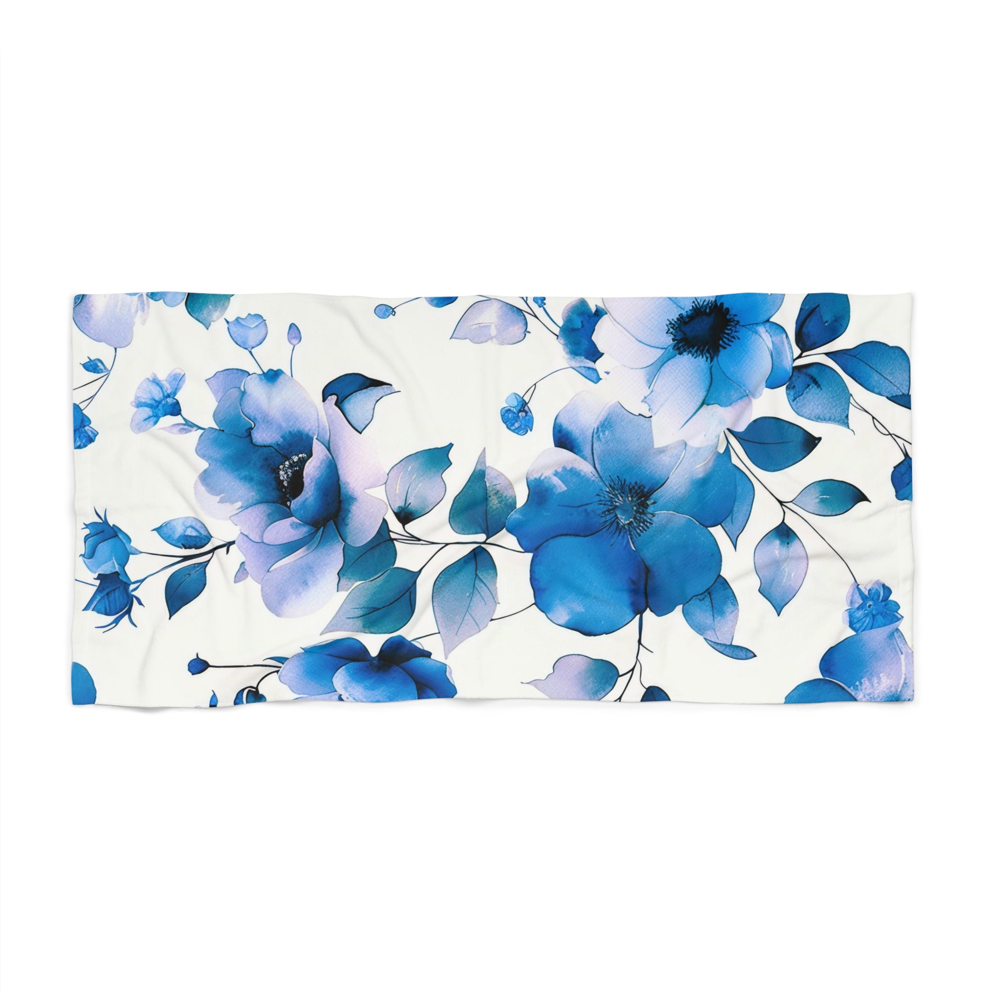 Bath, Beach Towel |  Floral, Indigo Blue, Lavender White