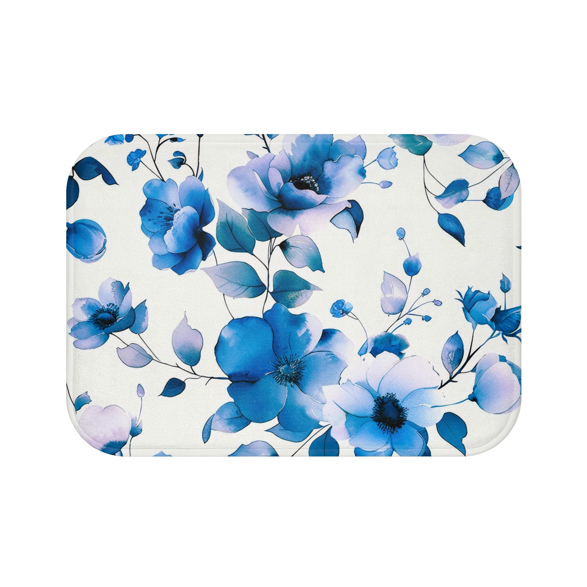 Bath, Kitchen Mat | Floral, Indigo Blue, Lavender White