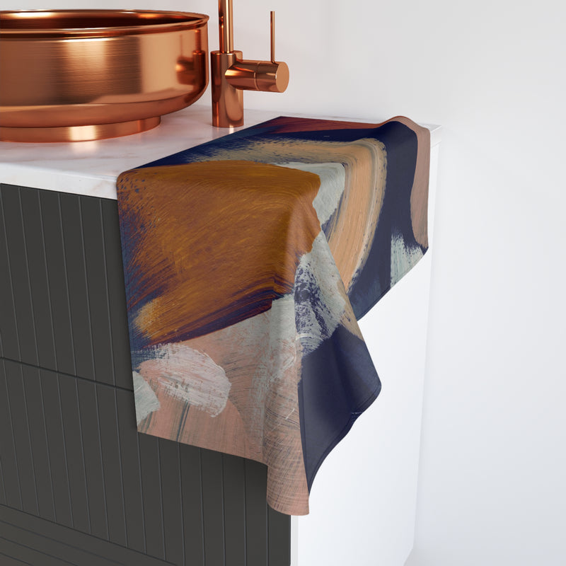 Abstract Kitchen, Bath Hand Towel | Navy Blue, Rust Beige Mat