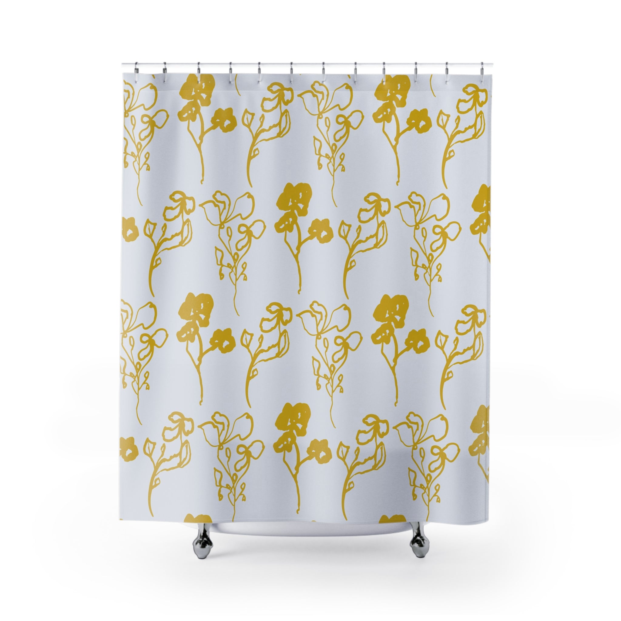 Boho Shower Curtain | Yellow Floral Watercolor Bathroom Decor