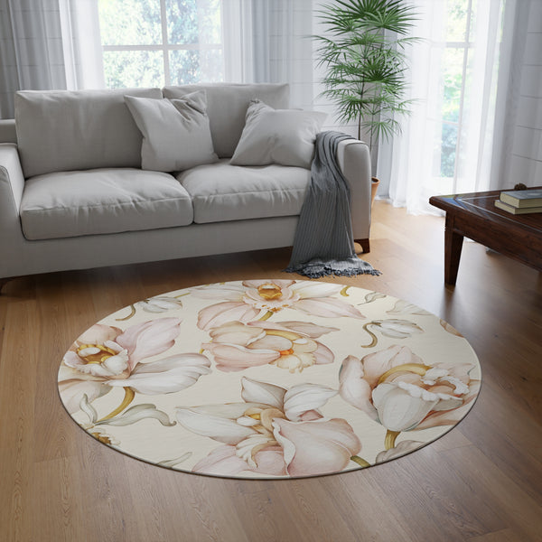 Round Area Rug | Blush Beige Orchid Floral