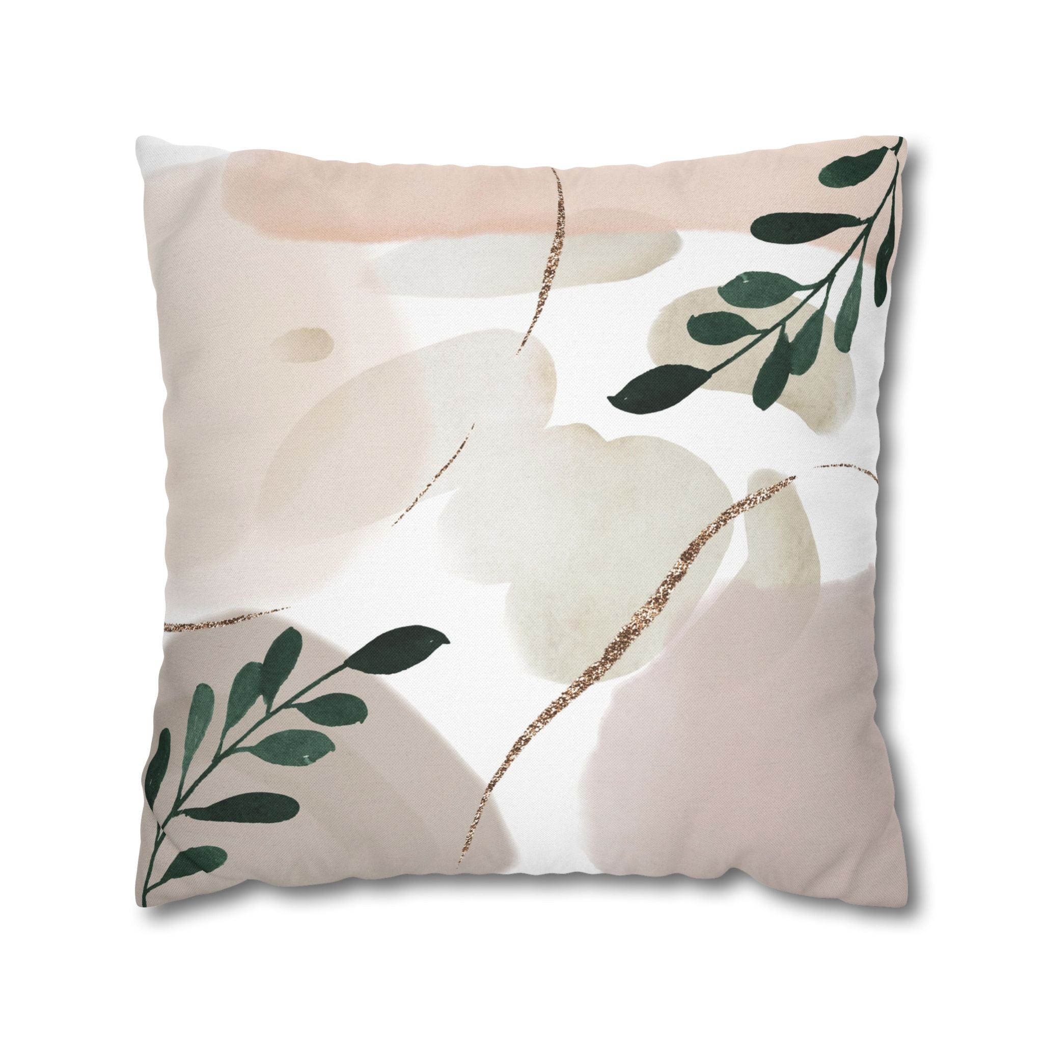 Abstract Throw Pillow Cover, Blush, Green Modern Organic Decor Cushion
