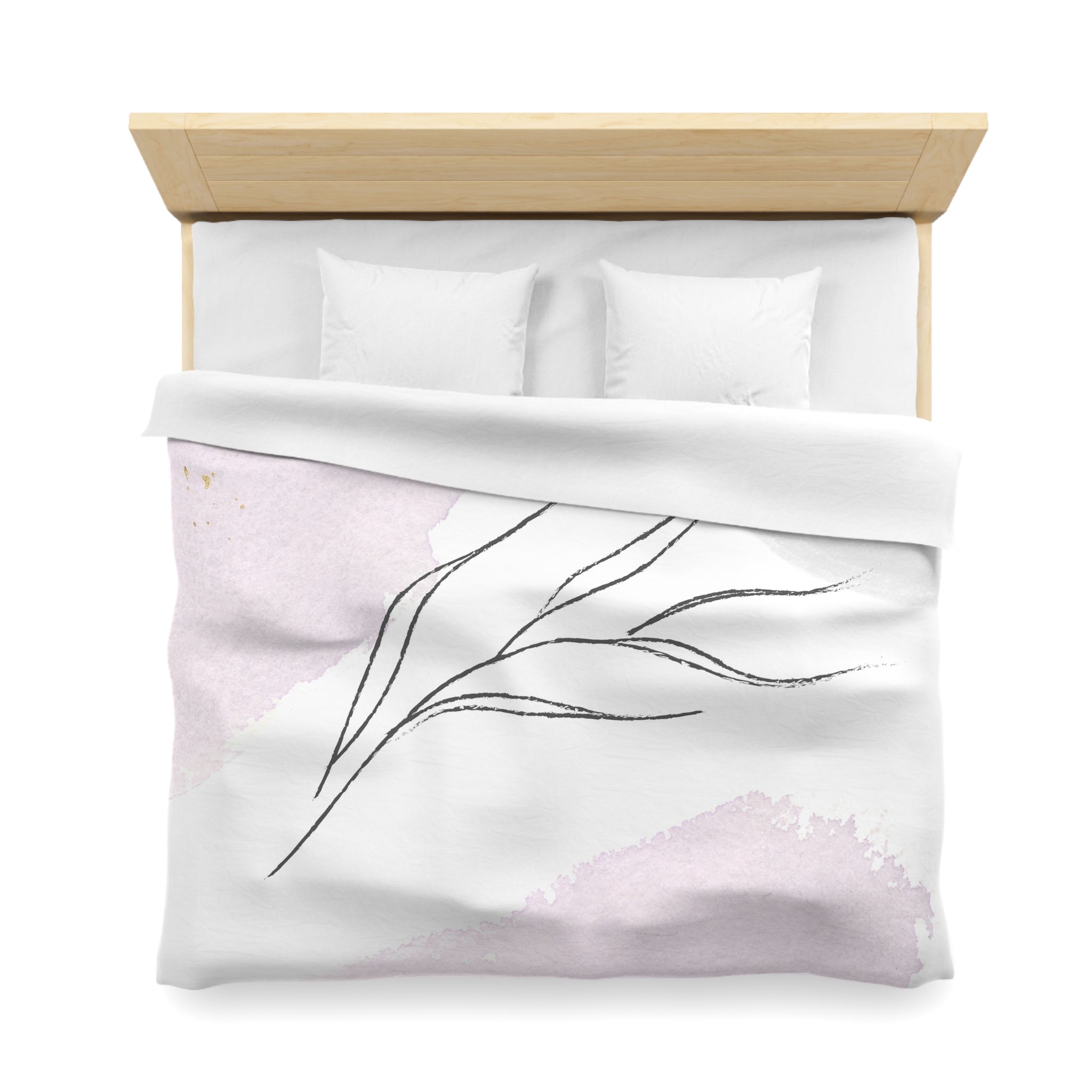 Abstract Duvet Cover | Pastel Blush Pink, Black Line Art