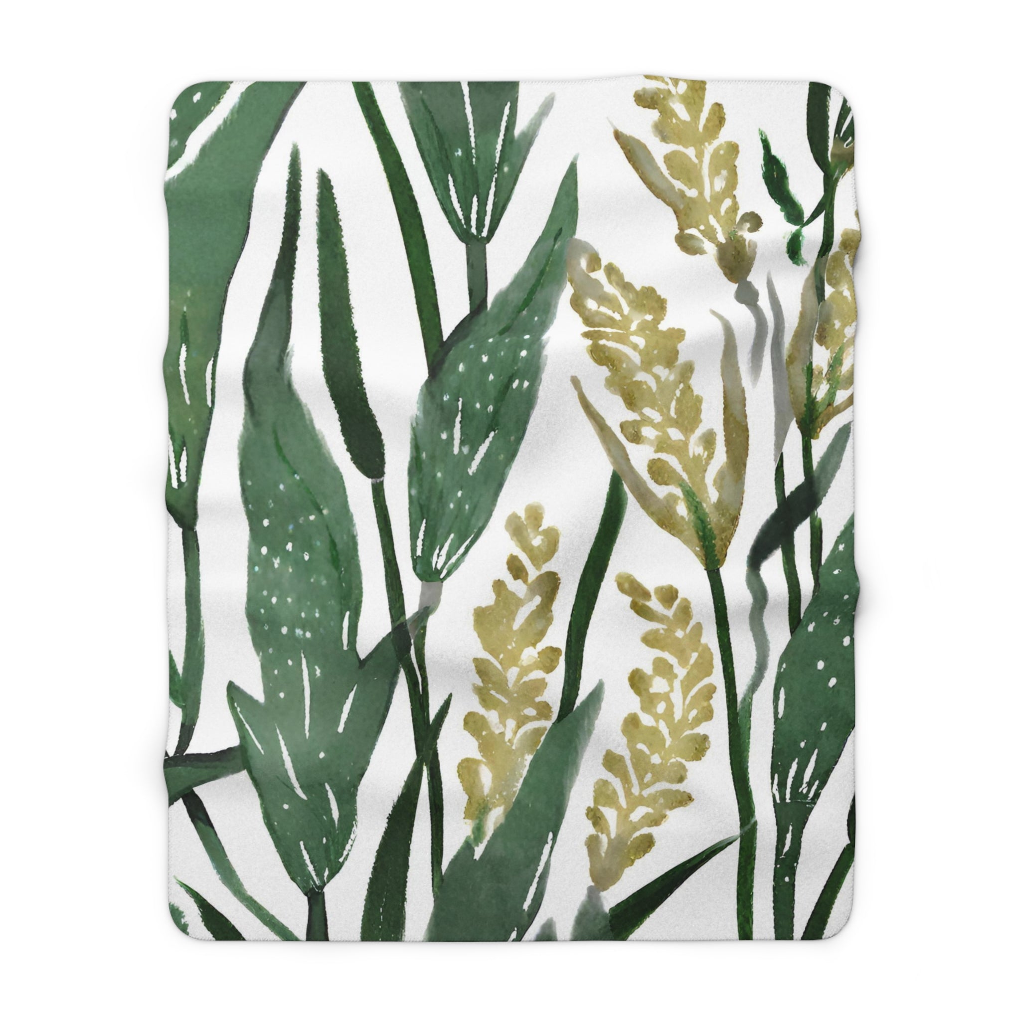 Cozy Comfy, Floral Blanket | Sage Green, White Leaves