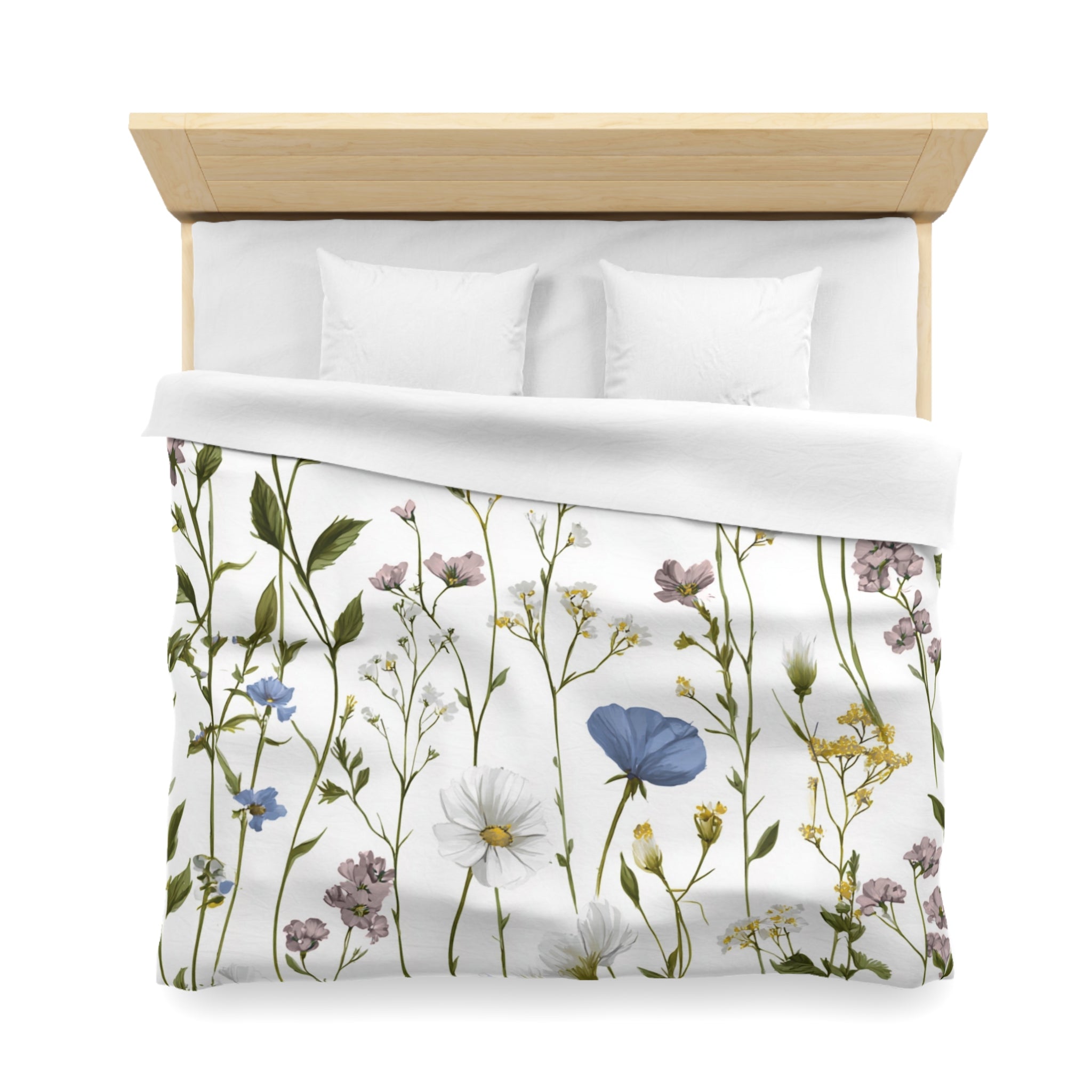 Floral Modern Duvet, Pillow Cover | White Blue Bedroom Decor