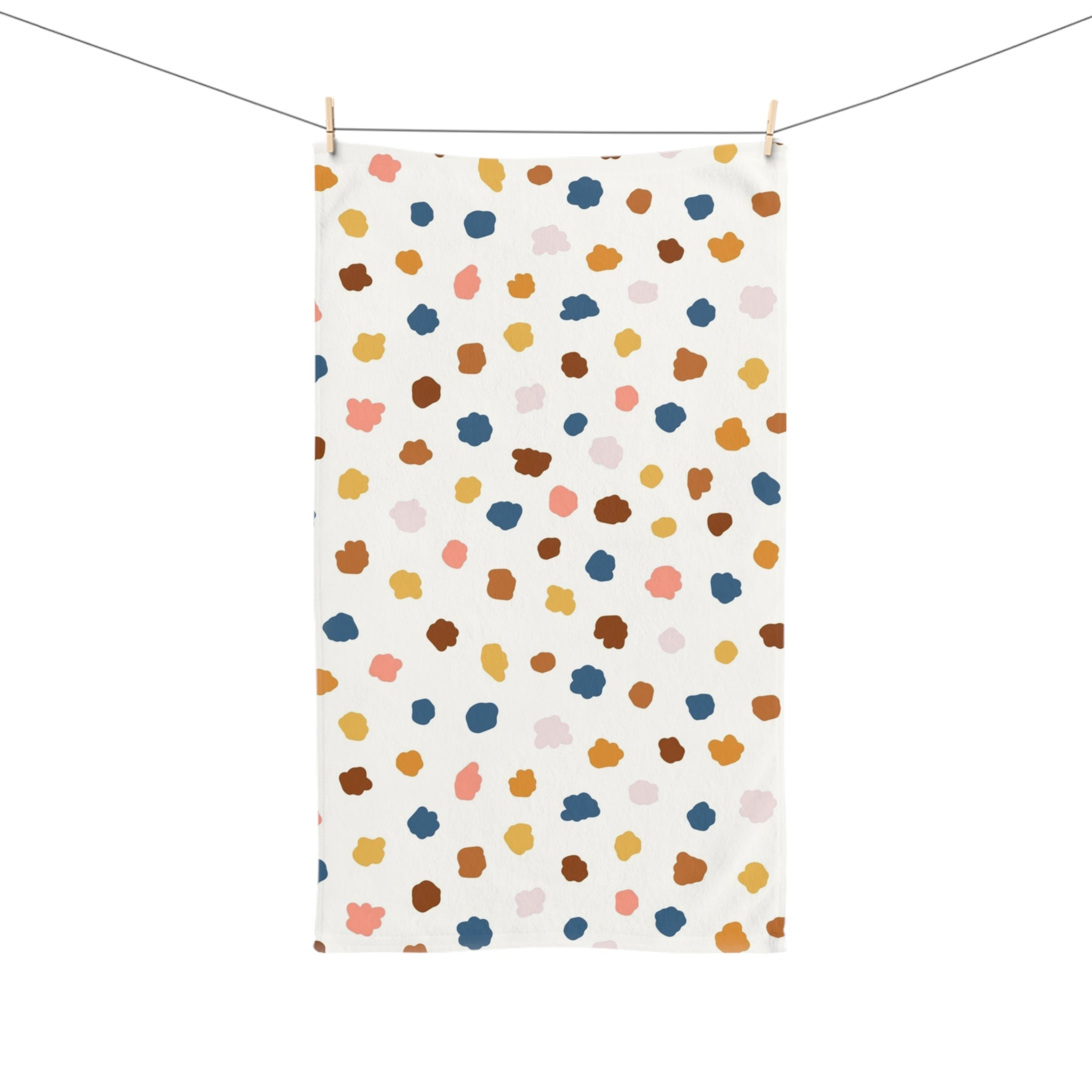 Abstract Boho Kitchen, Bath Hand Towel | Colorful Blue Rust Yellow Pink