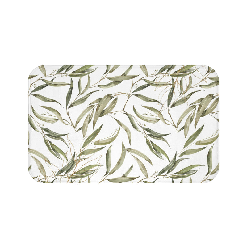 Boho Bath, Kitchen Mat | Floral, Amalfi Olive Leaves, Green White