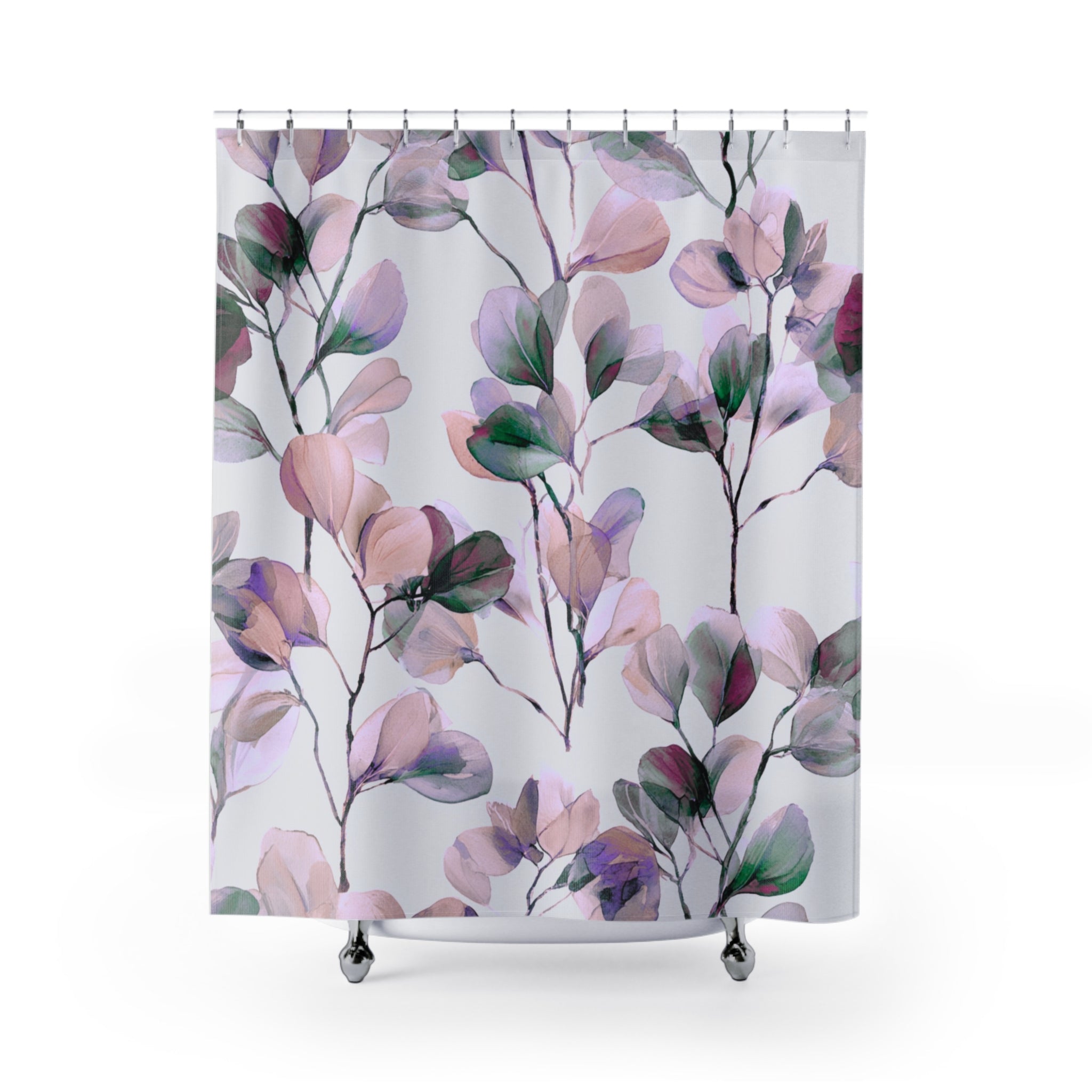 Boho Abstract Leaves Shower Curtain | Pink Green Purple Watercolor