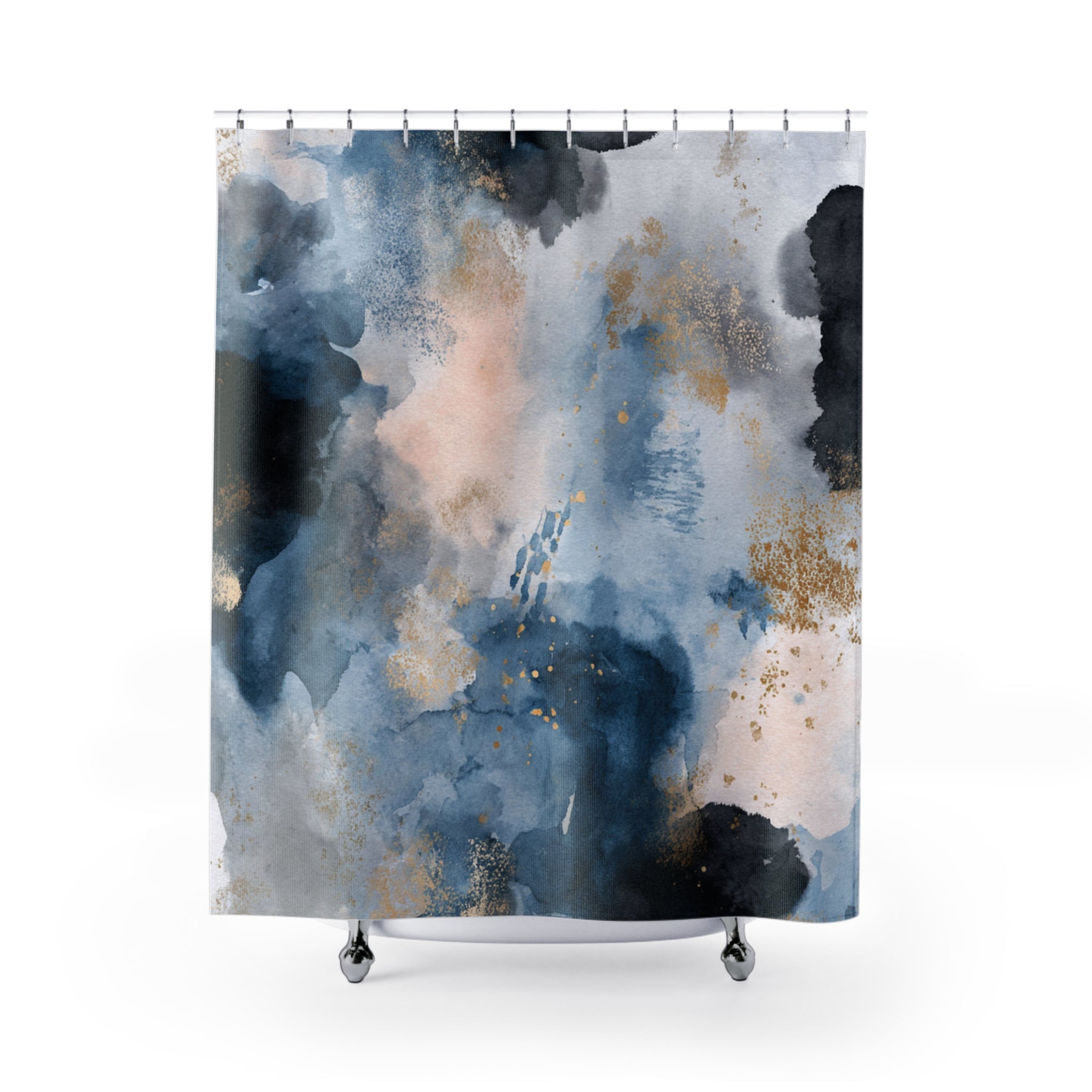 Blue Boho Shower Curtain, Bath Mat | Blush Watercolor Bathroom Set