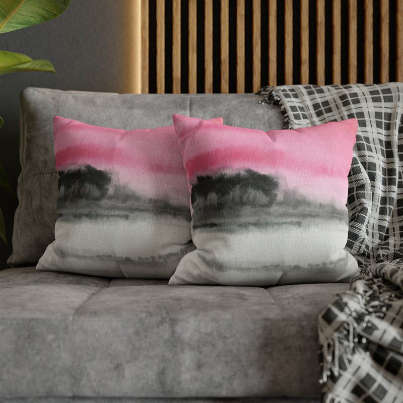 Abstract Pillow Cover | Pink, Gray Black Ombre, Landscape