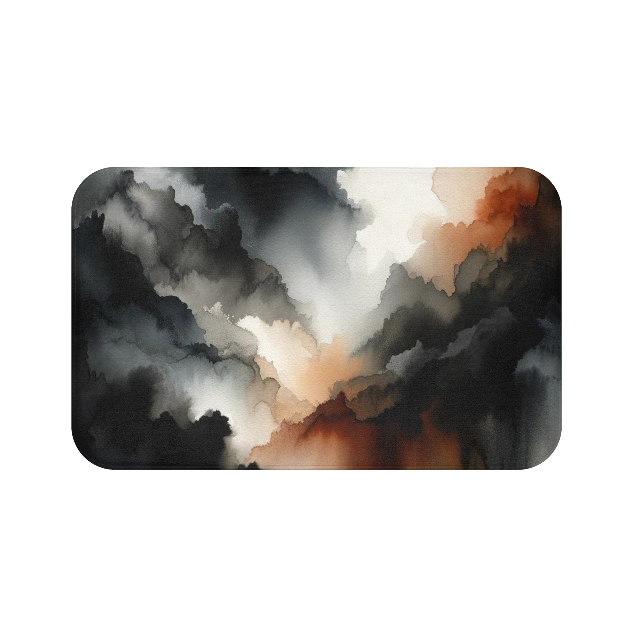 Abstract Bath Mat, Kitchen Mat | Dark Black Grey, Rust Brown