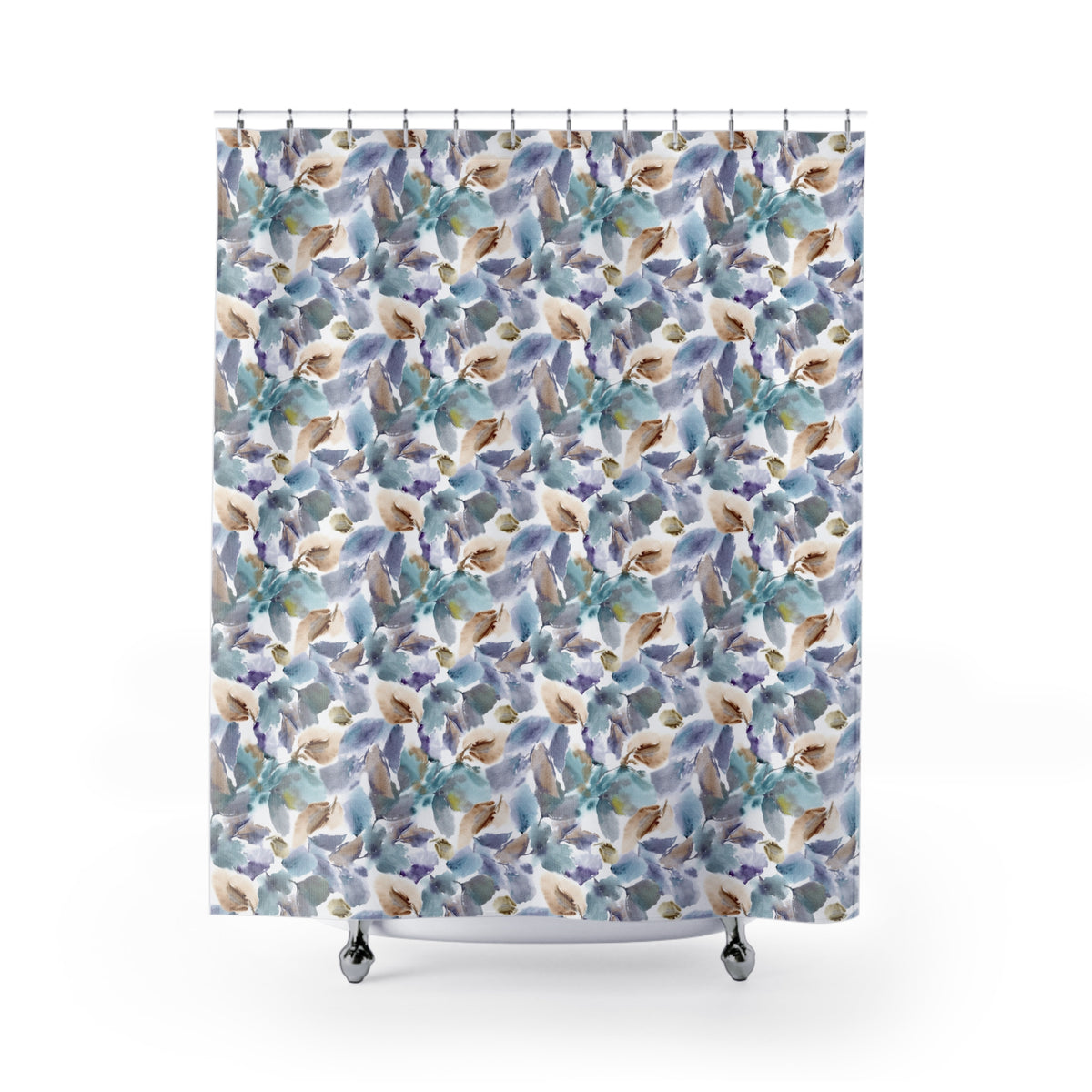 Dusty Blue Watercolor Floral Shower Curtain, Bath Curtain 71x74