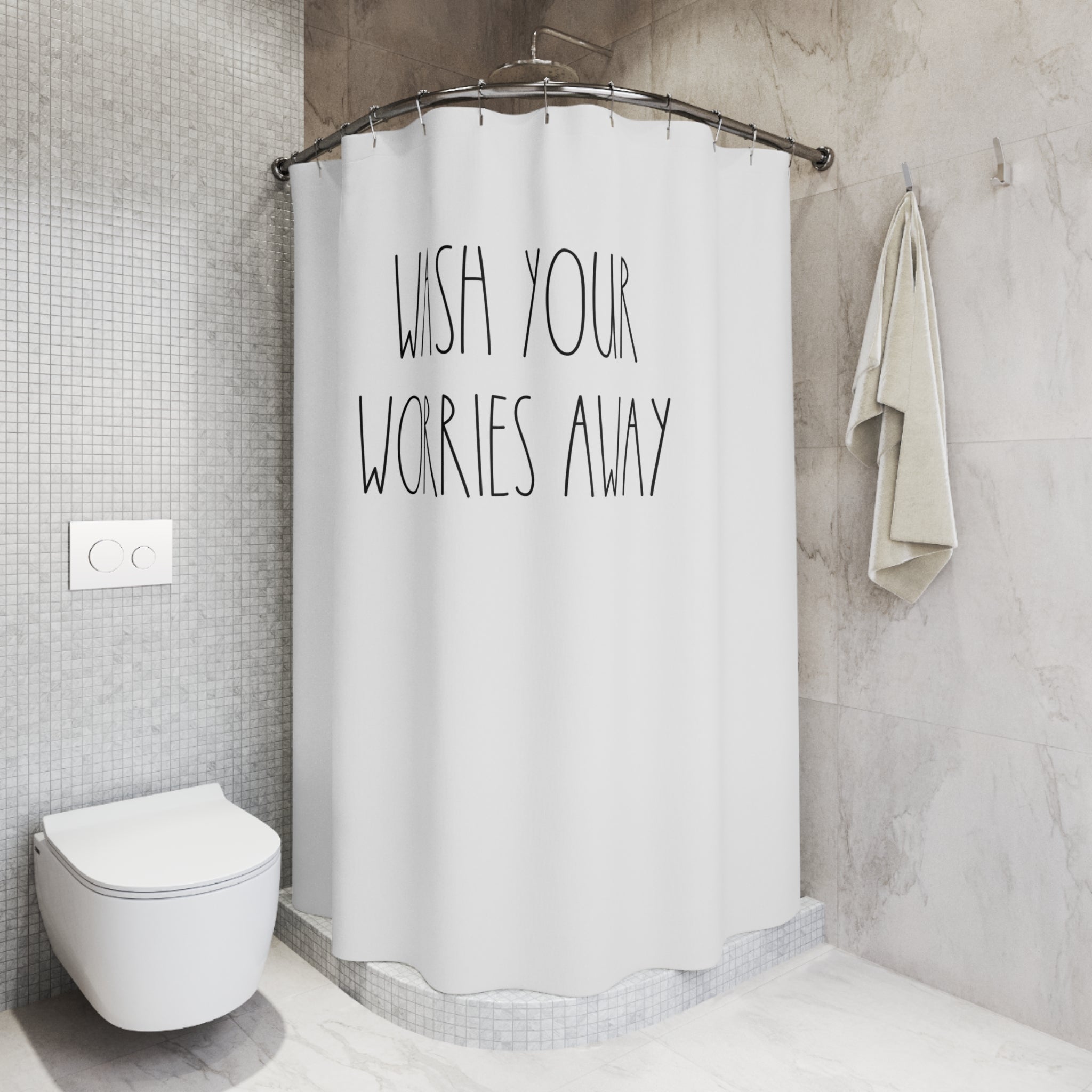 Rae Dunn Inspired Shower Curtain | Black White Fabric Curtain