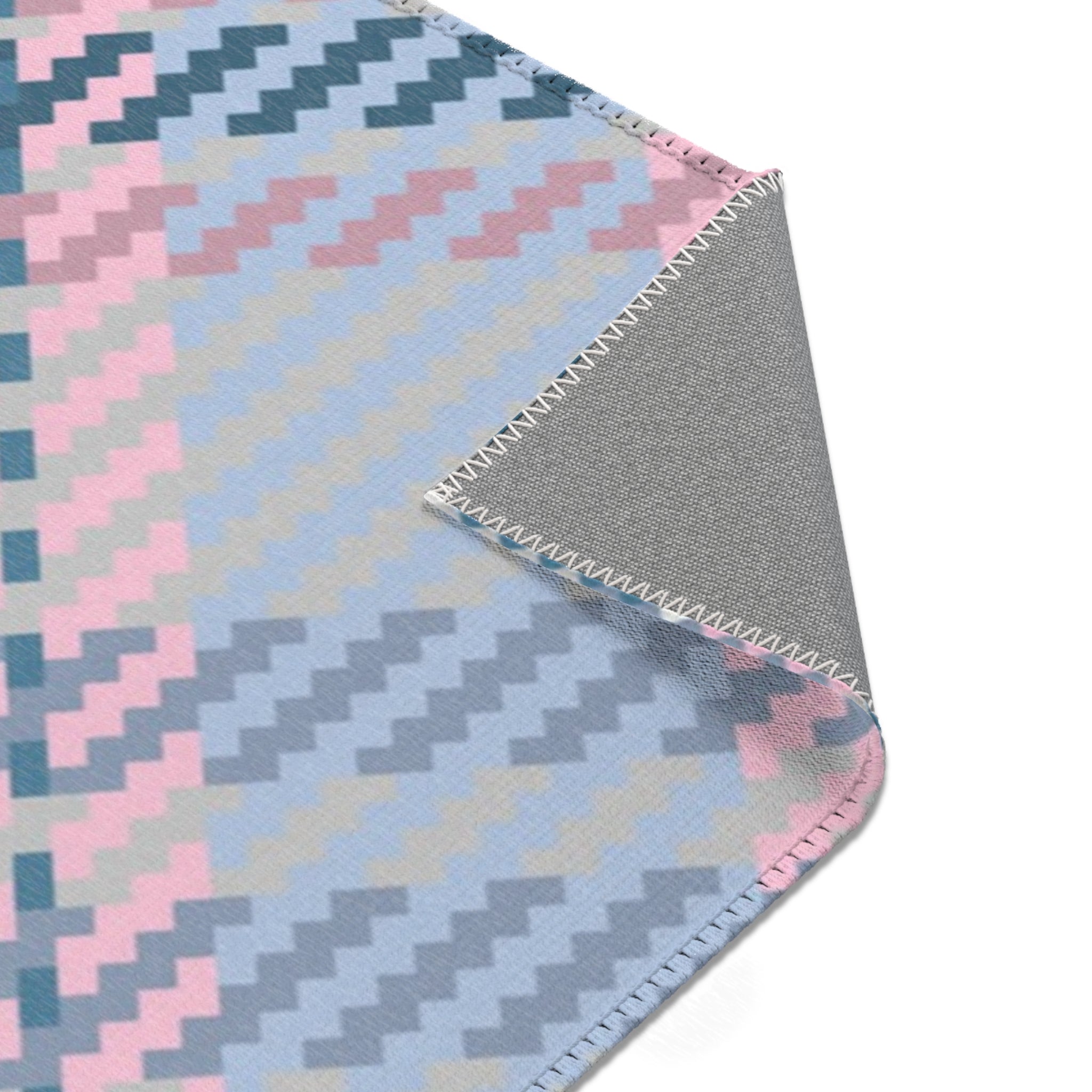 Plaid Area Rug | Retro Pink Blue, Off White
