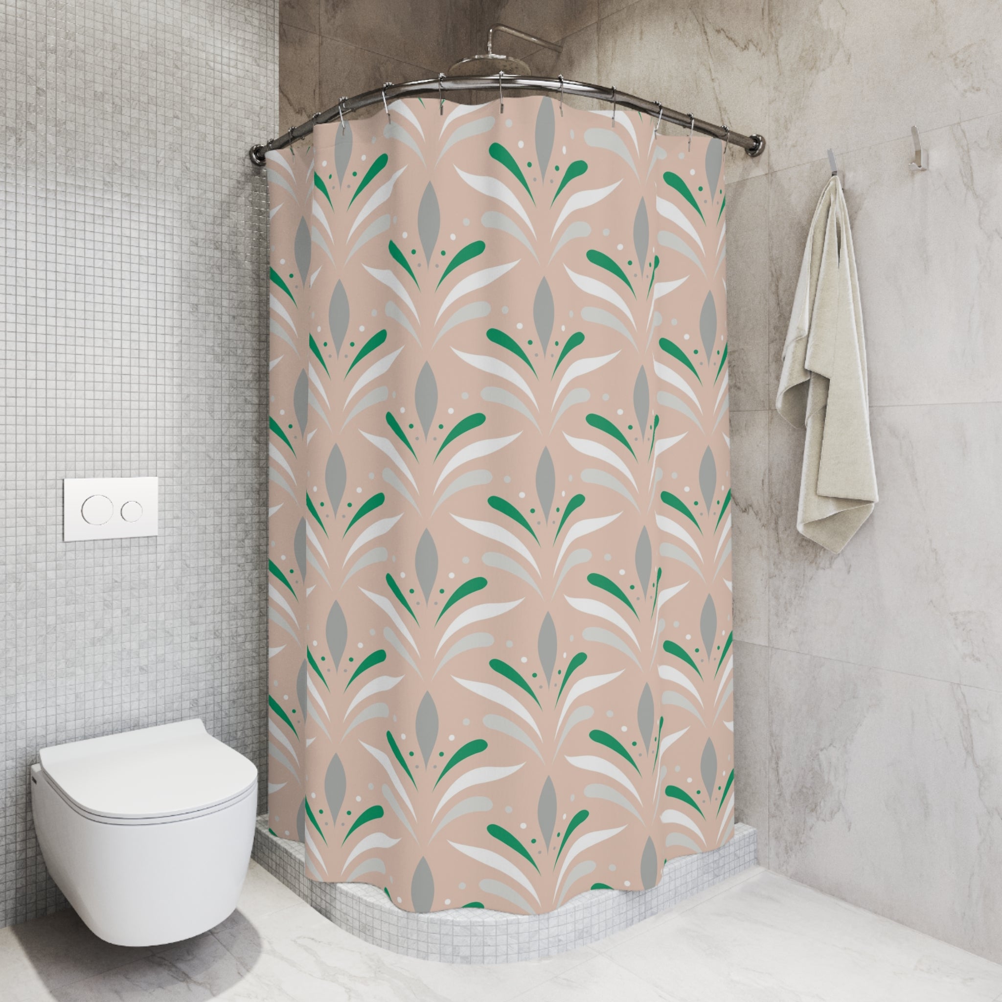 Art Deco Shower Curtain | Blush Peach, Green Grey White