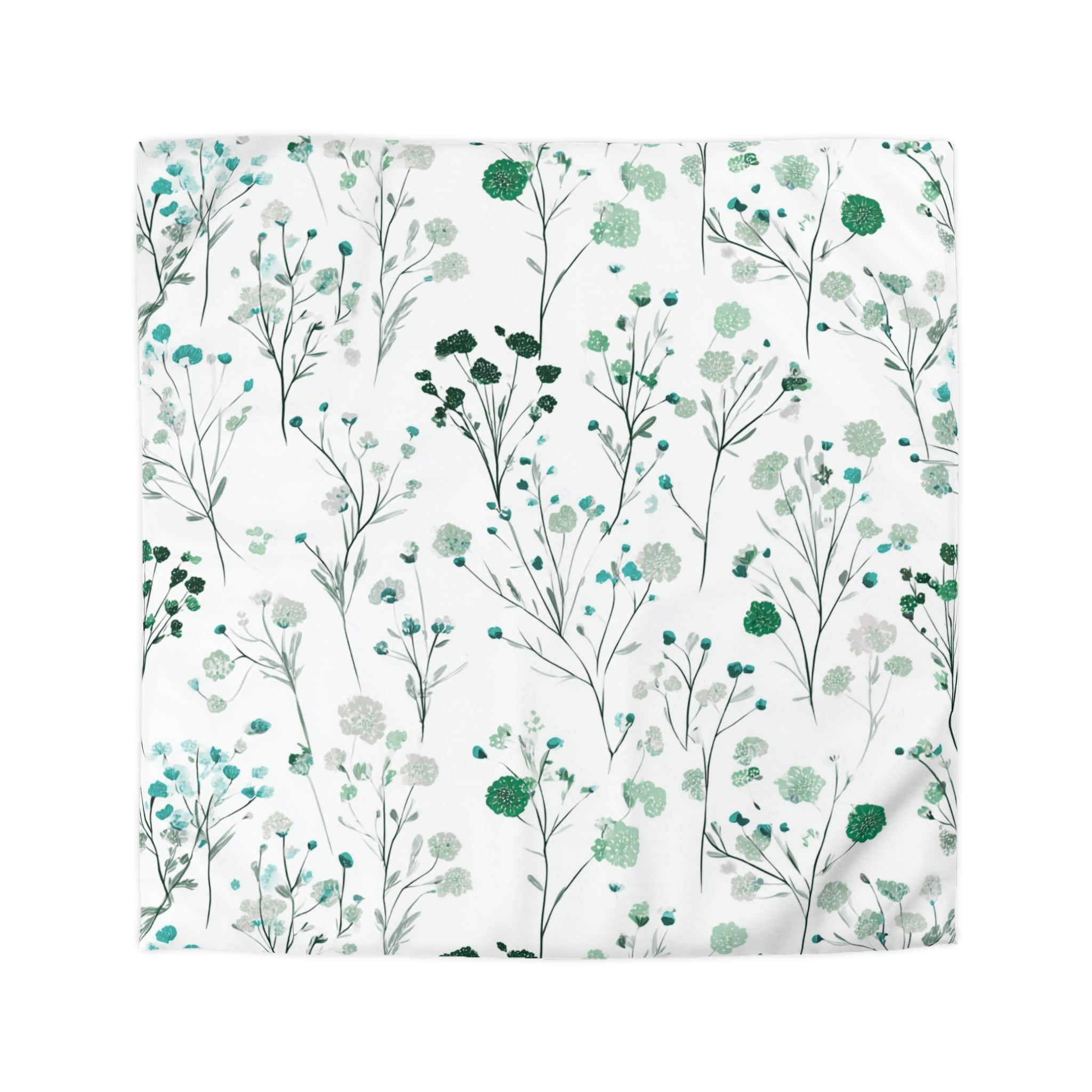 Floral Modern Duvet, Pillow Cover | White Green Bedroom Decor