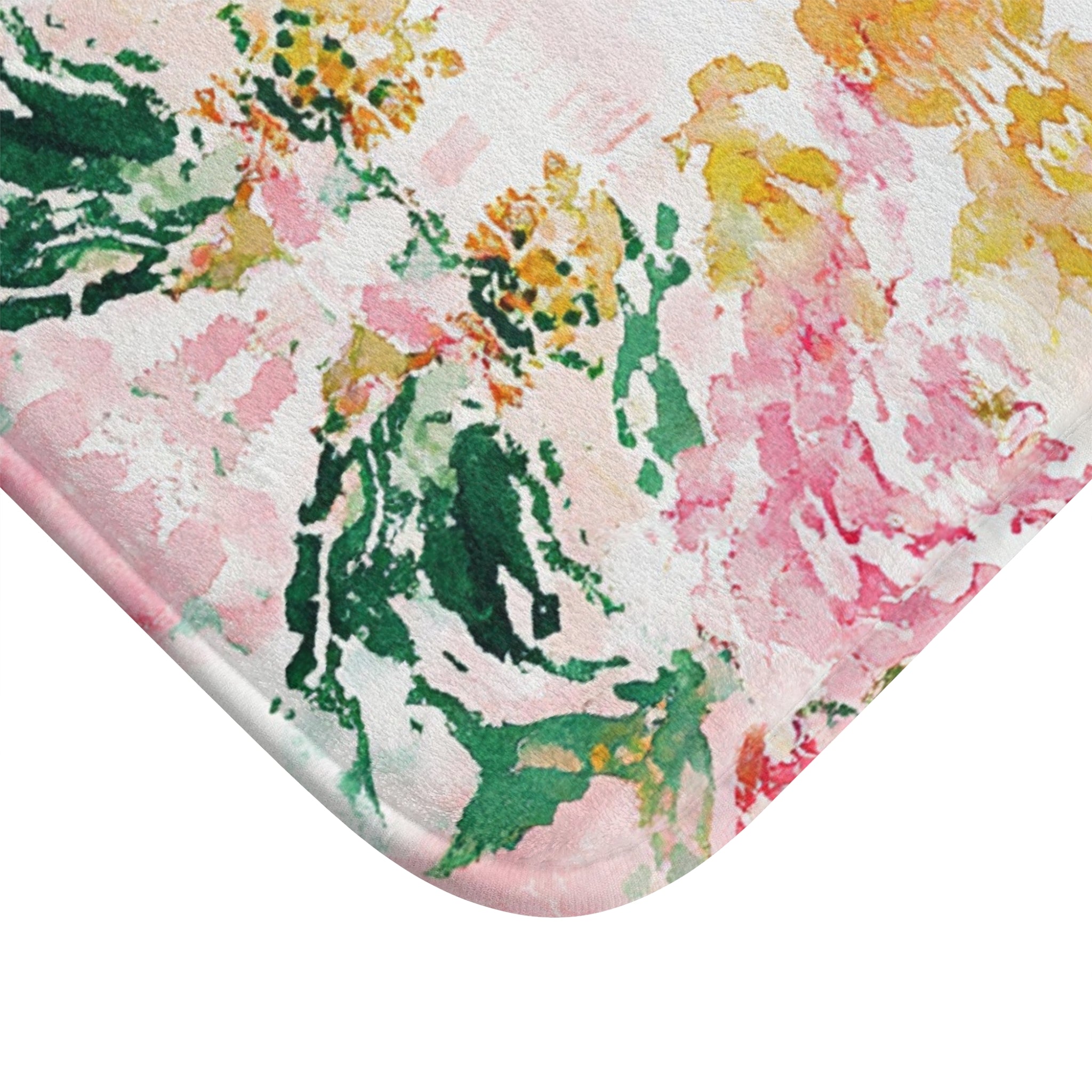 Mirrored Art, Modern Bath Mat | Abstract Pink Green White Kitchen Mat