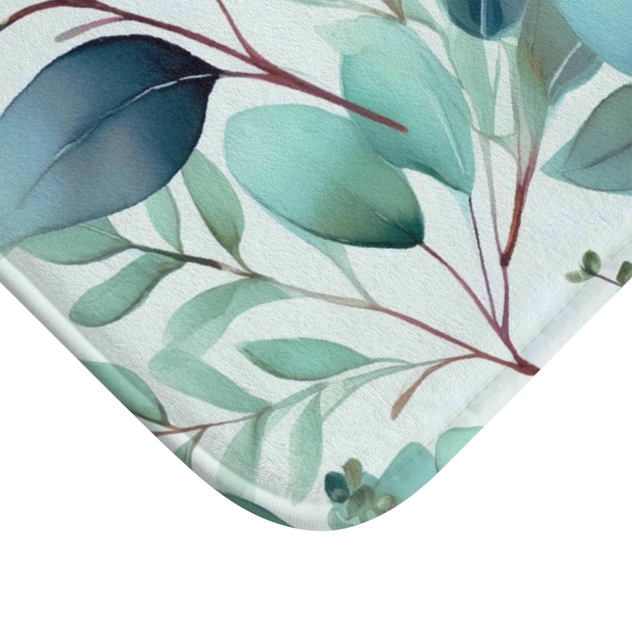 Green Leaves Bath Mat | Teal Blue White Colorful Kitchen Mat