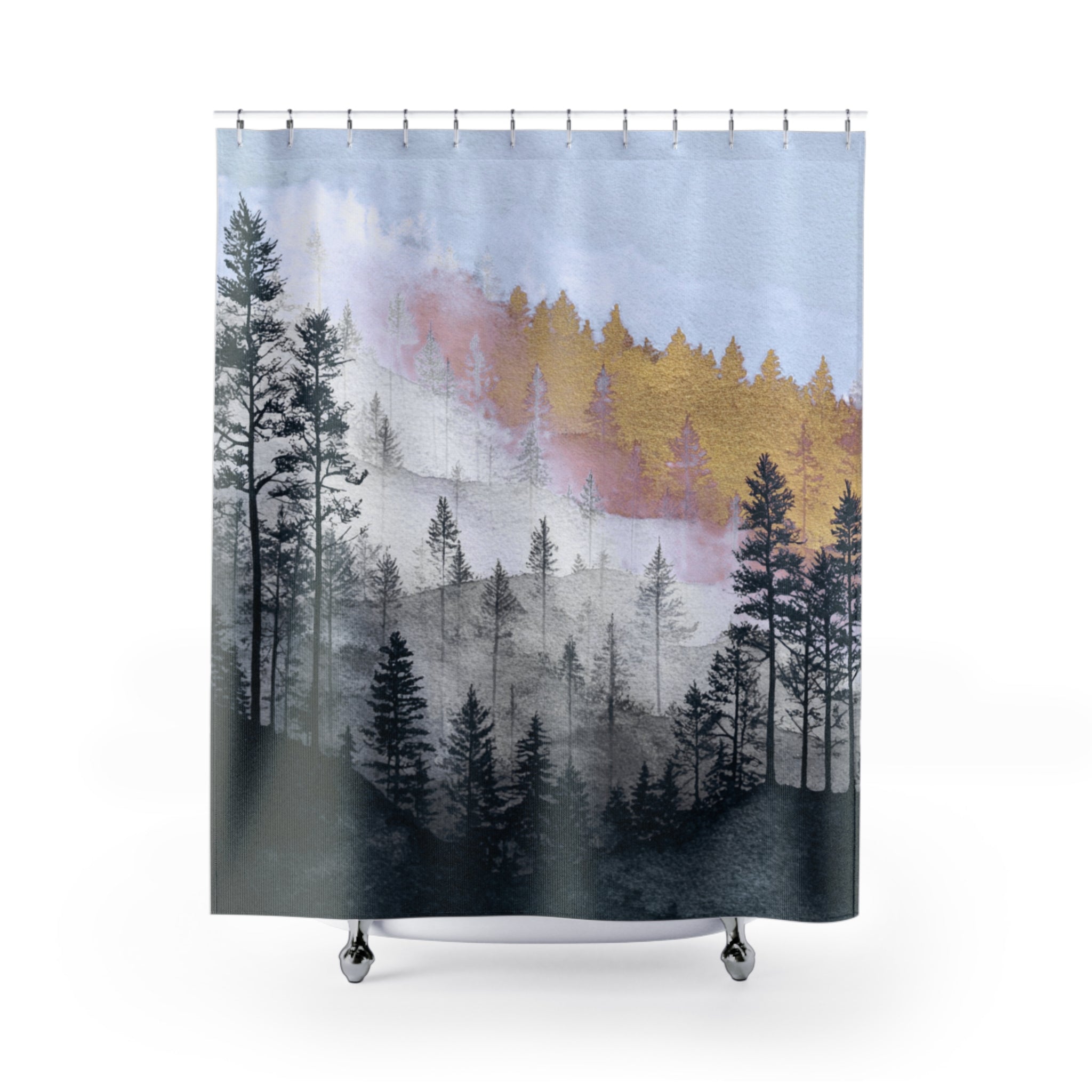 Moody Forest Shower Curtain | Misty Pine Tree Bathroom Decor