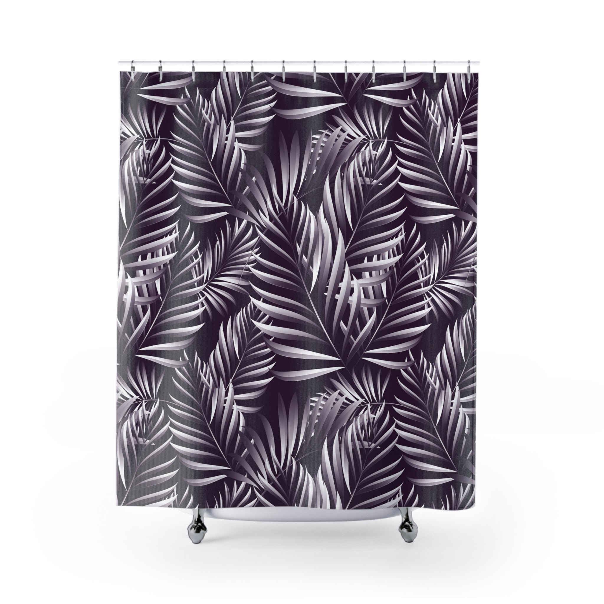 Floral Shower Curtain | Purple Tropical Leaves Bathroom Decor