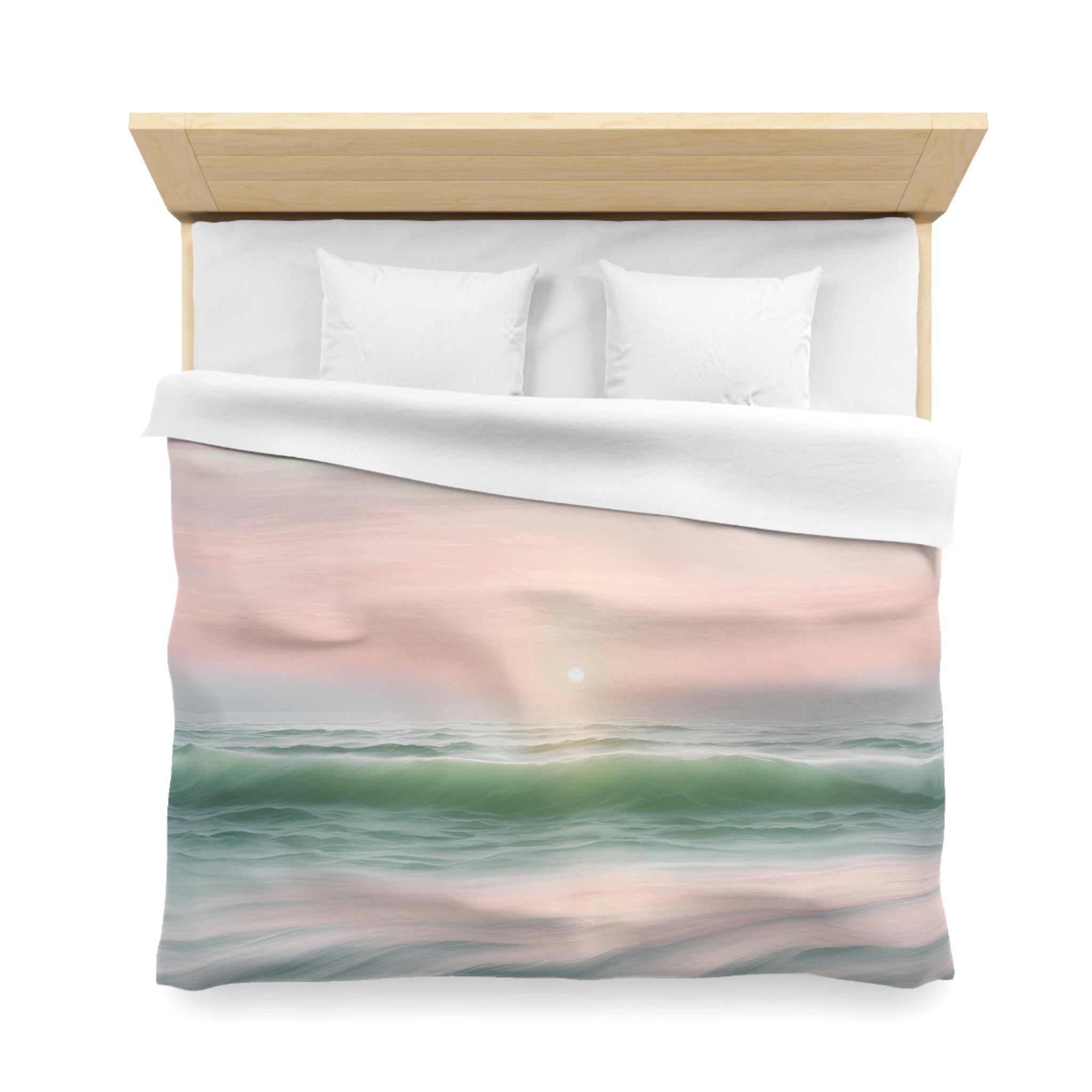 Abstract Duvet Cover | Coastal Beach, Blush Pink, Green