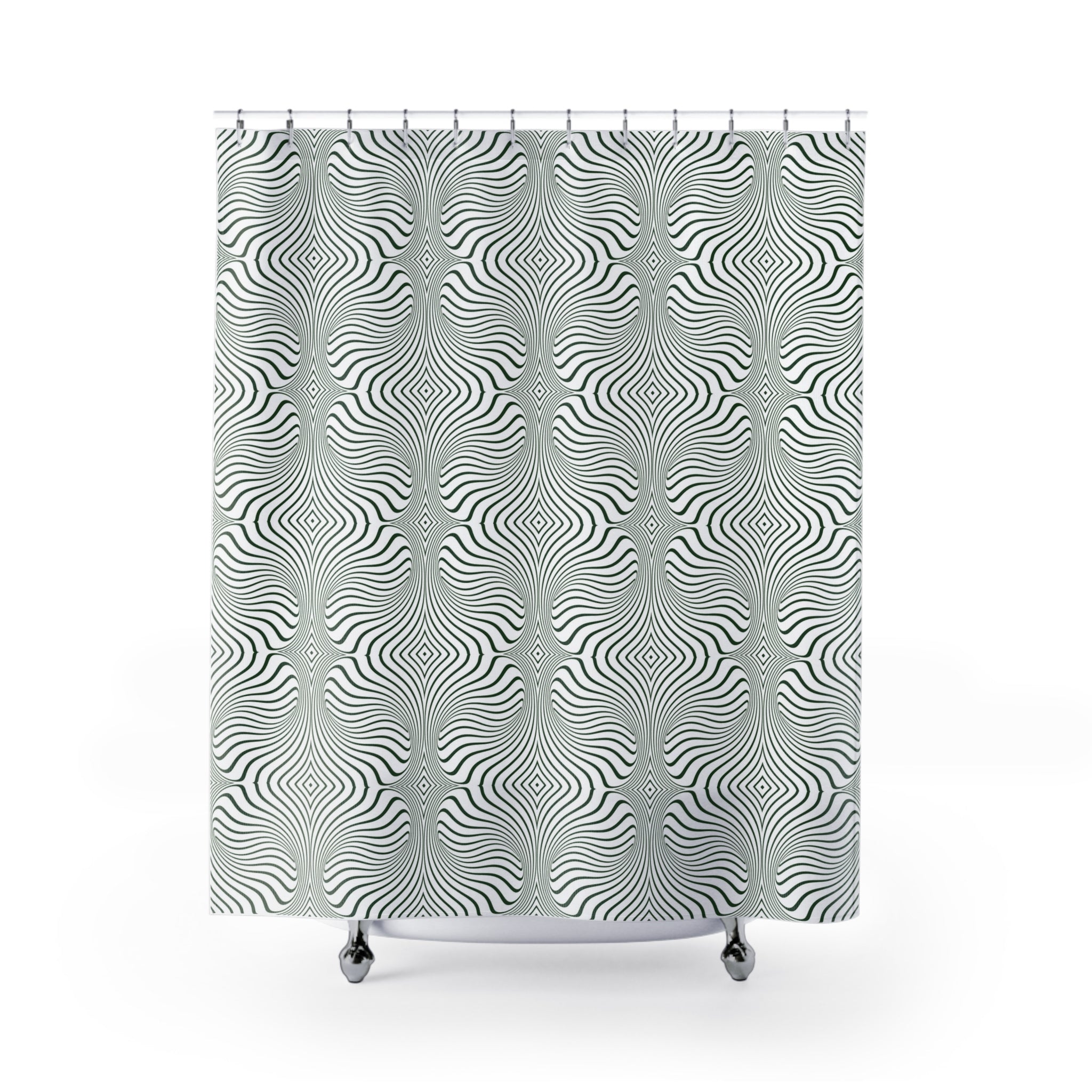 Art Deco Shower Curtain | Dark Green, White Bathroom Decor