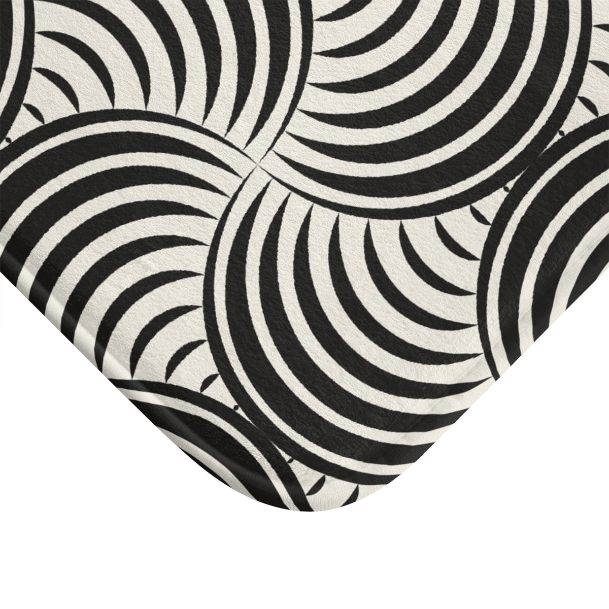 Black Cream Deco Circles Bath Mat, Retro Bathroom Rug