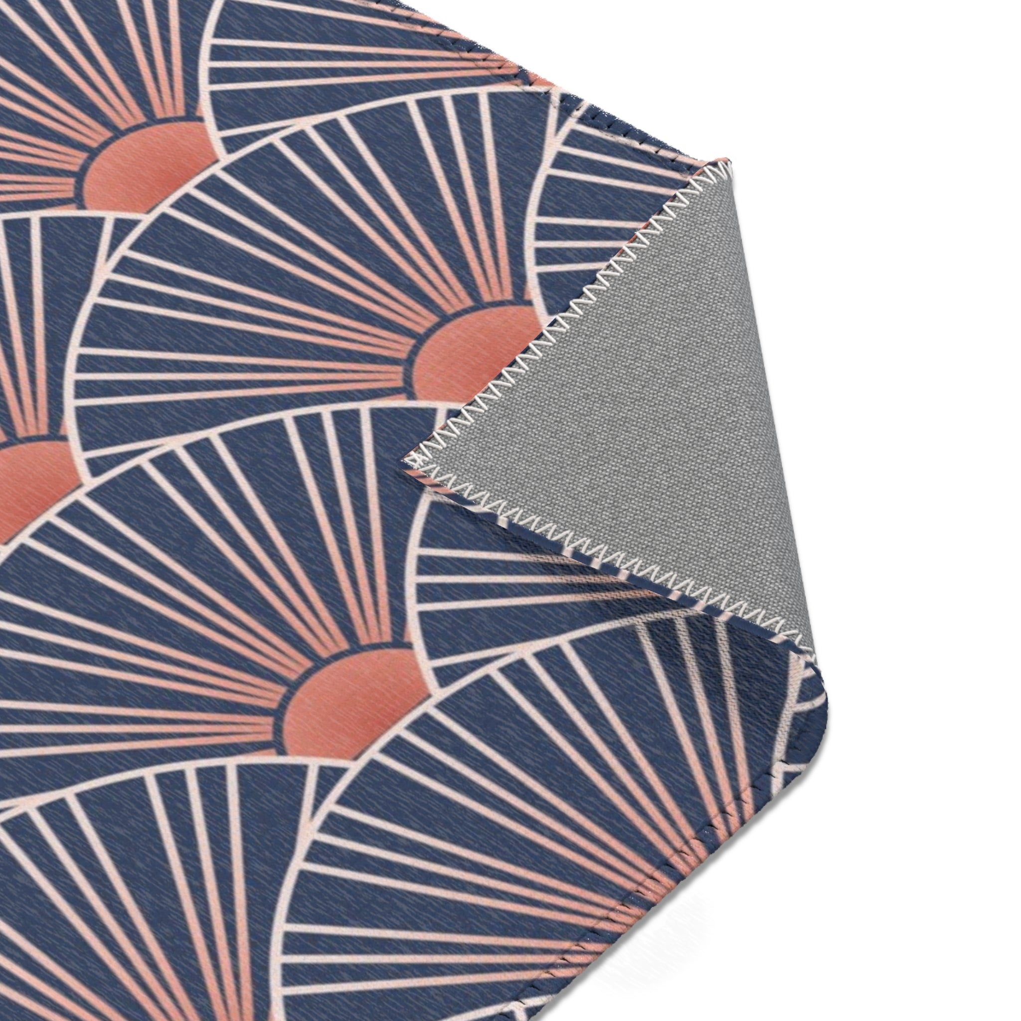 Retro Abstract Art Nouveau Area Rug | Blue Fan Rug