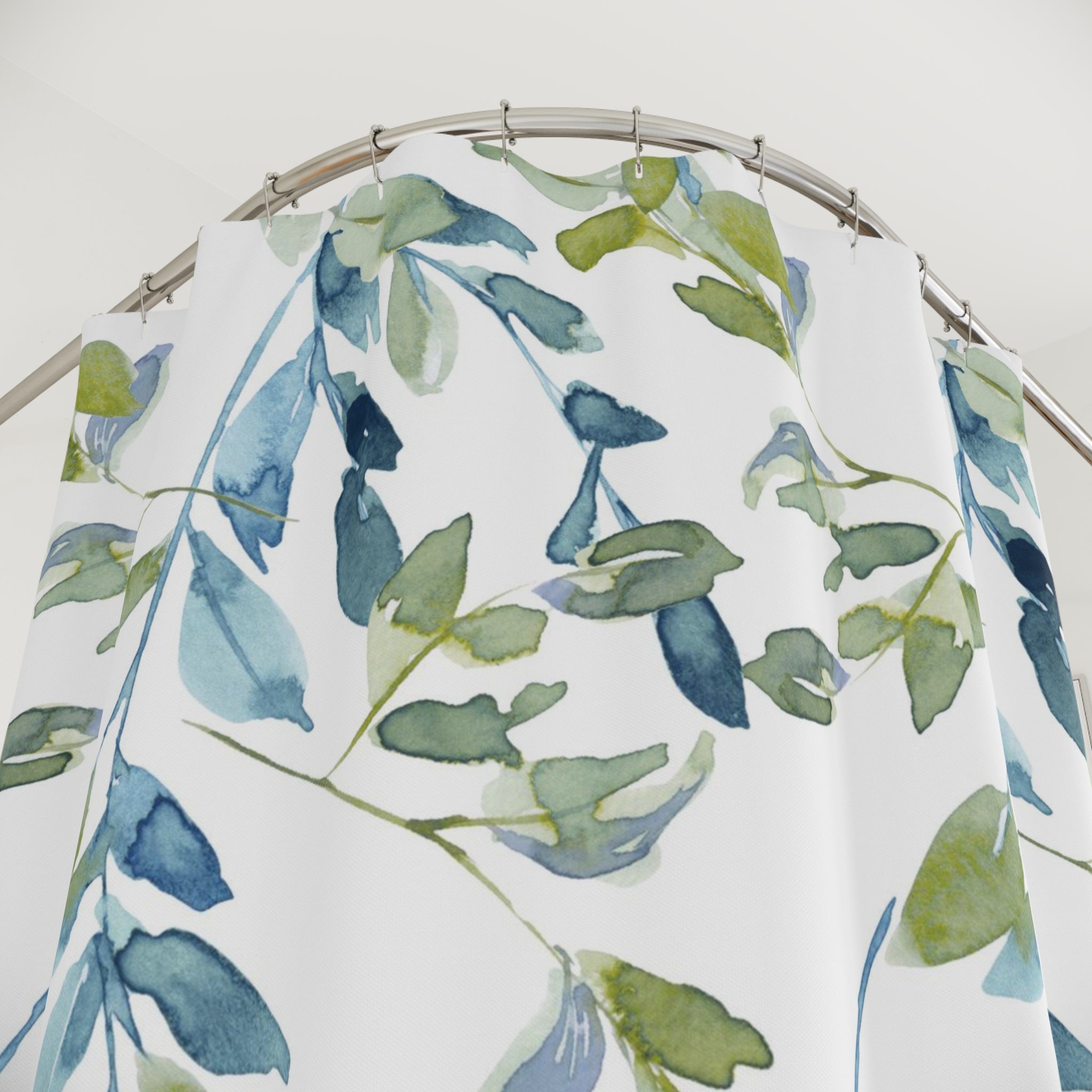 Boho Shower Curtain | Abstract Leaves, Blue Green