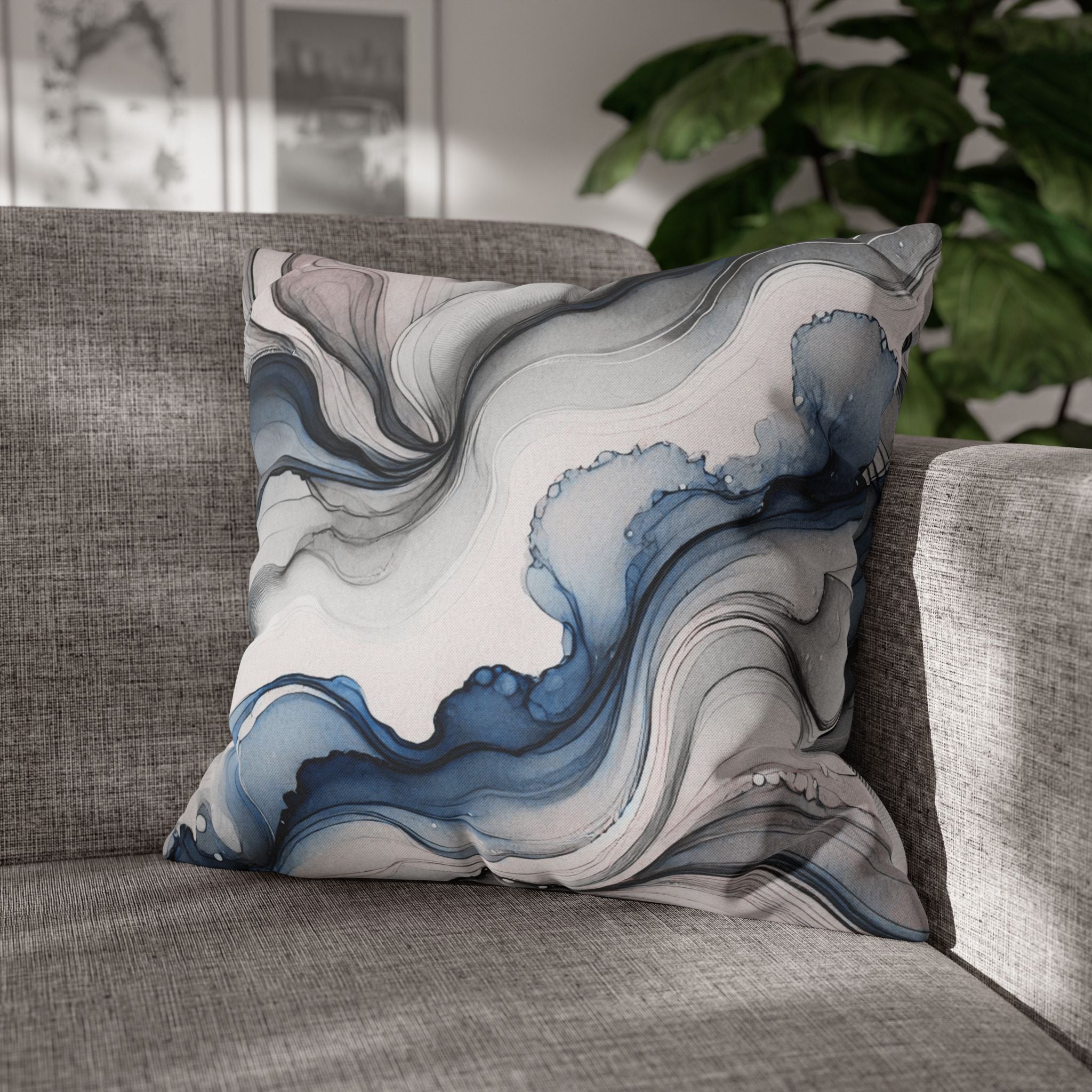 Abstract Pillow Cover | Navy Blue White Watercolor Pillowcase