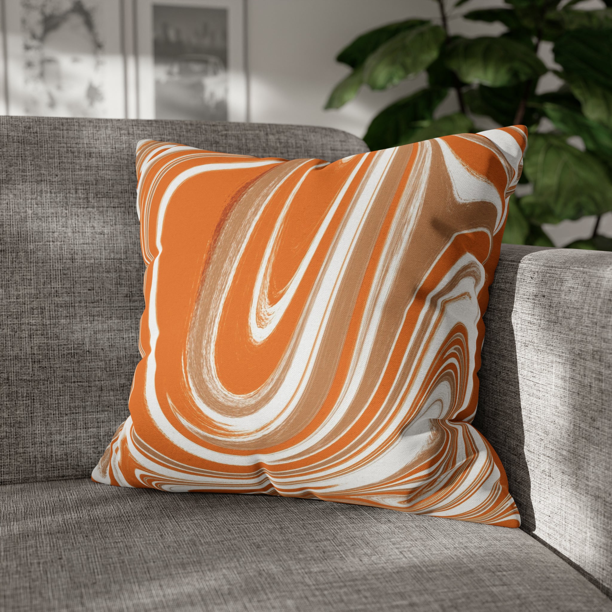 Abstract Pillow Cover | Orange Beige White Retro