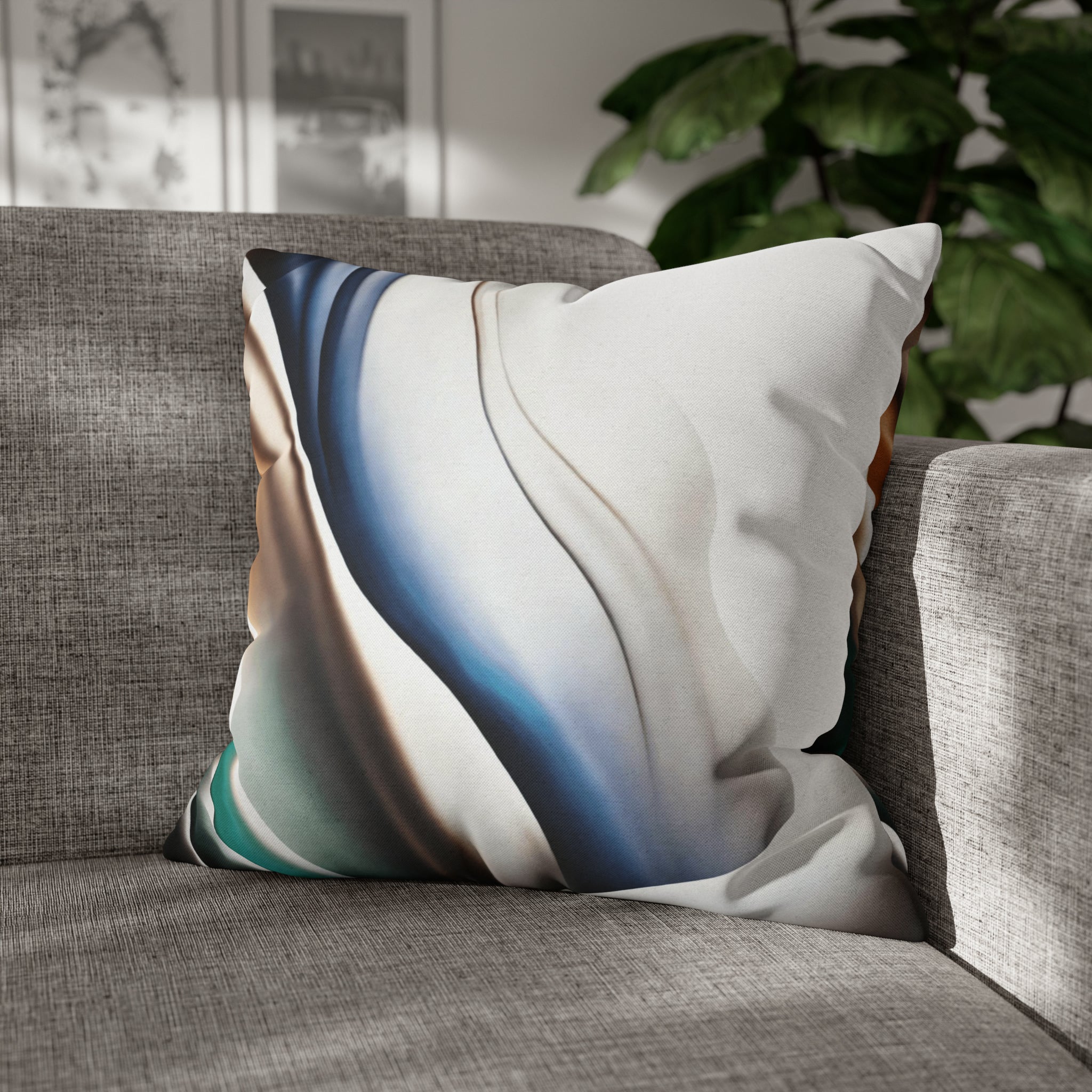 Abstract Pillow Cover | Teal Green, Navy blue, Beige Ombre