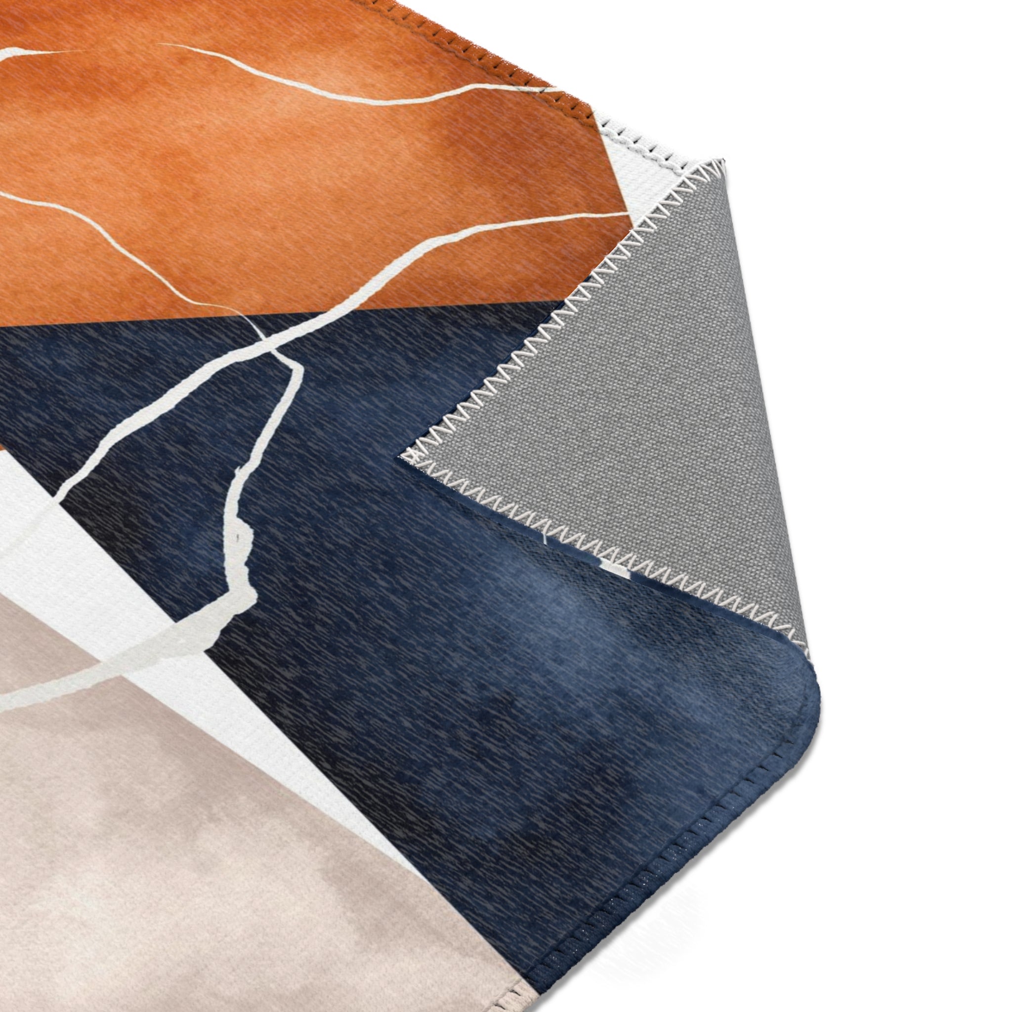 Abstract Boho Area Rug | Navy Blue, Blush Beige, Burnt Orange