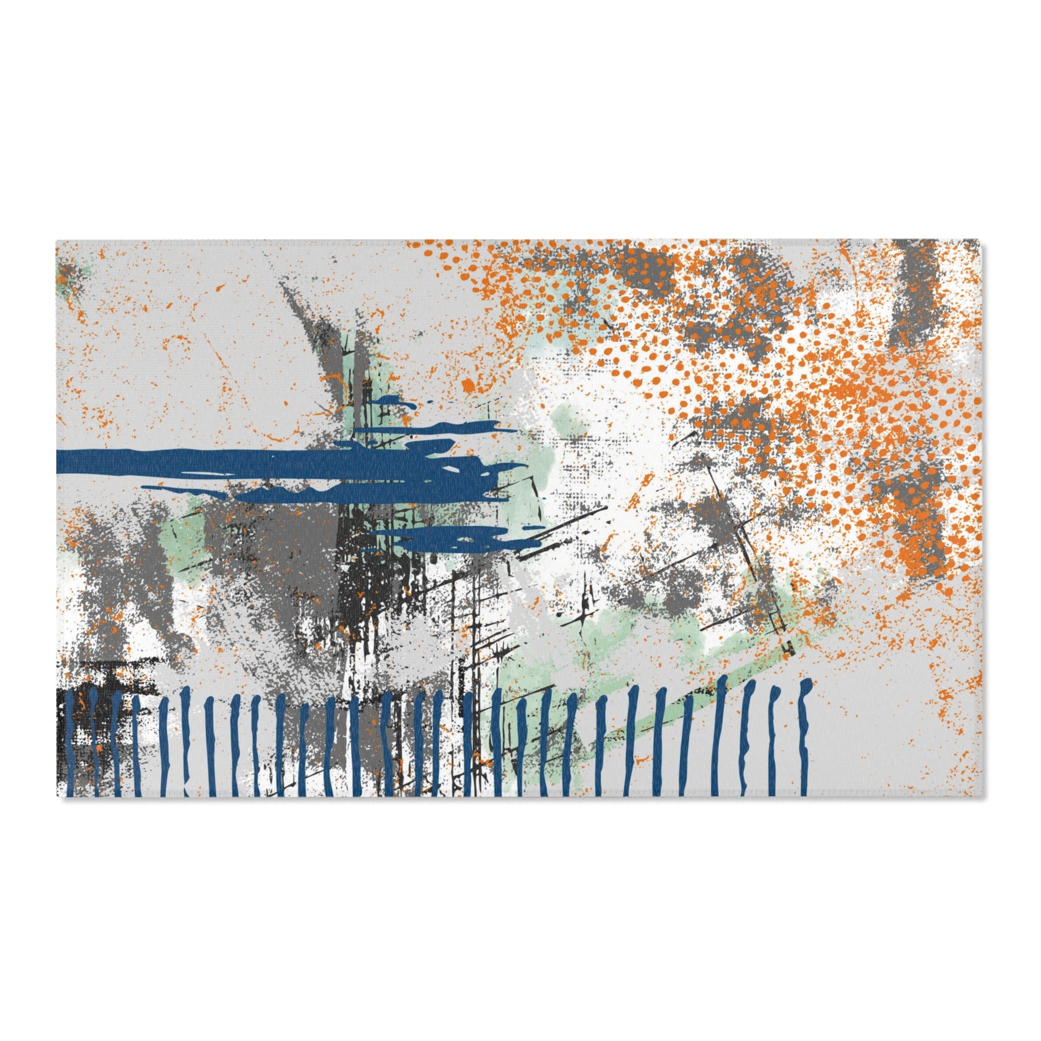 Abstract Boho Area Rug | Colorful Grey Blue Orange Rug