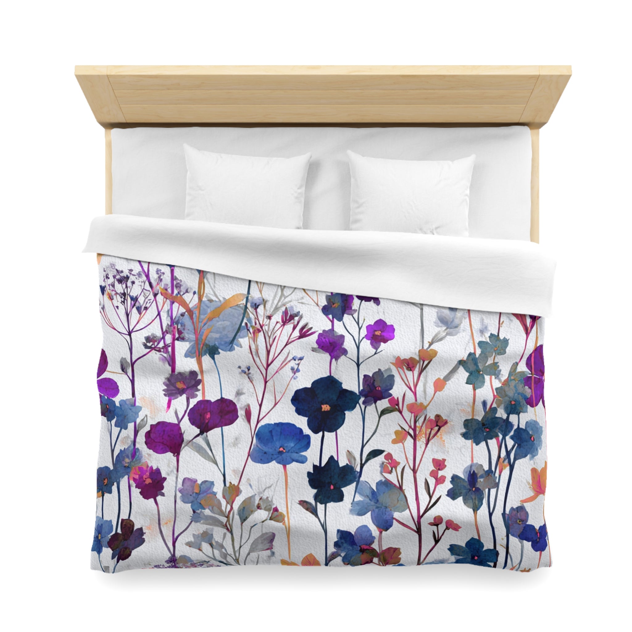 Floral Modern Duvet, Pillow Cover | Blue Orange Bedroom Decor