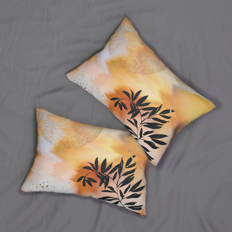 Abstract Lumbar Pillow | Yellow Orange Black Ombre Floral