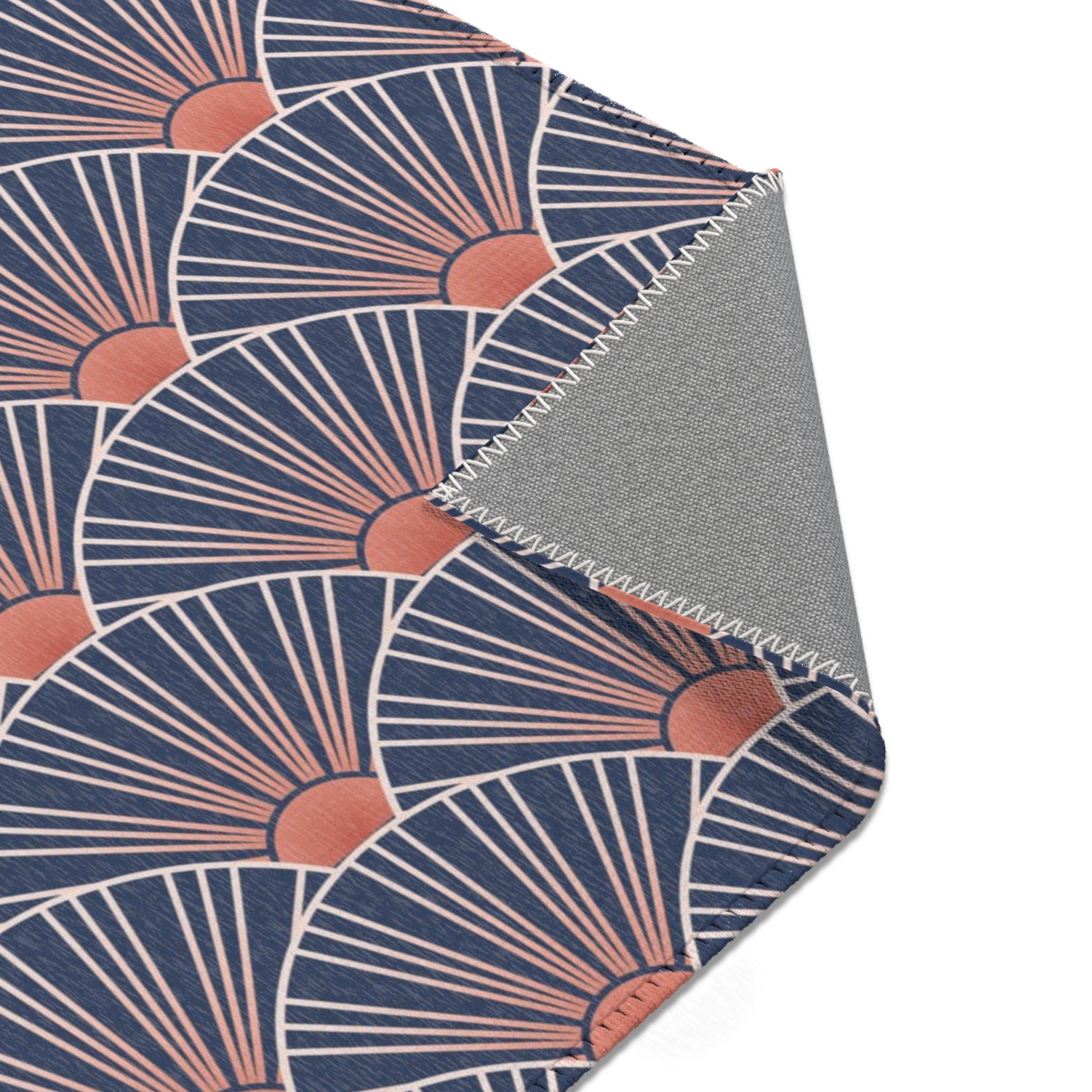 Retro Abstract Art Nouveau Area Rug | Blue Fan Rug