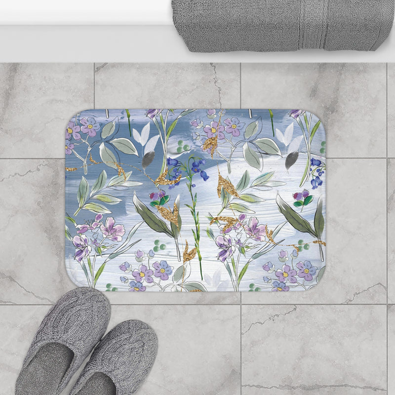 Boho Bath, Kitchen Floor Mat | Blue Lavender, Green Floral