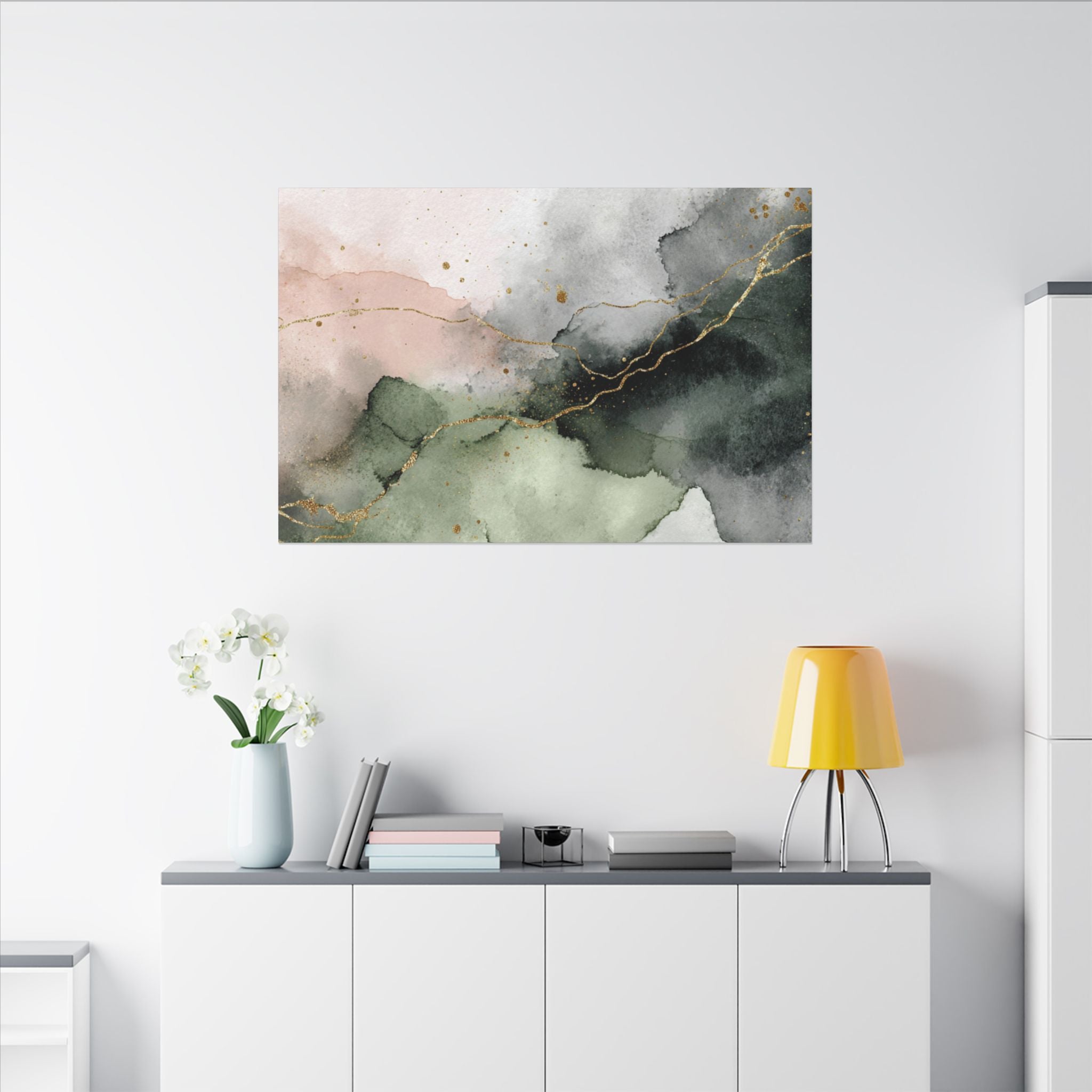 Abstract Neutral Wall Art Print | Boho Earthy Home Decor | Green, Blush Pink Modern Organic Art