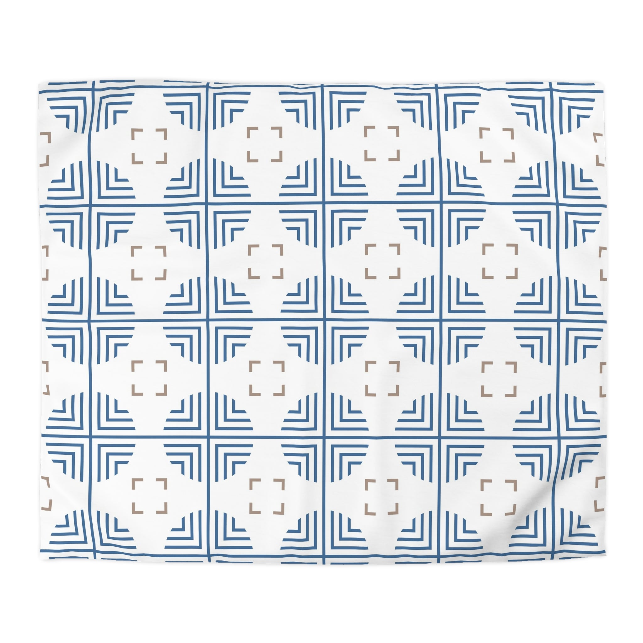 Retro Duvet Cover | Art Deco Blue, White, Beige