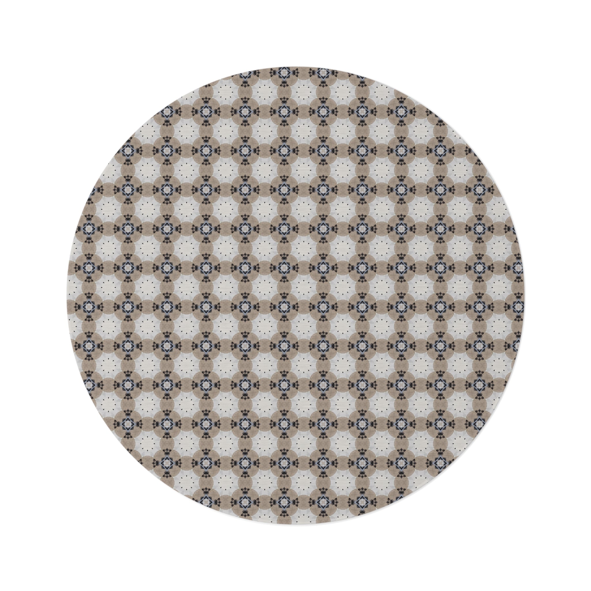 Boho Round Area Rug | Mandala Beige Blue, Grey Black