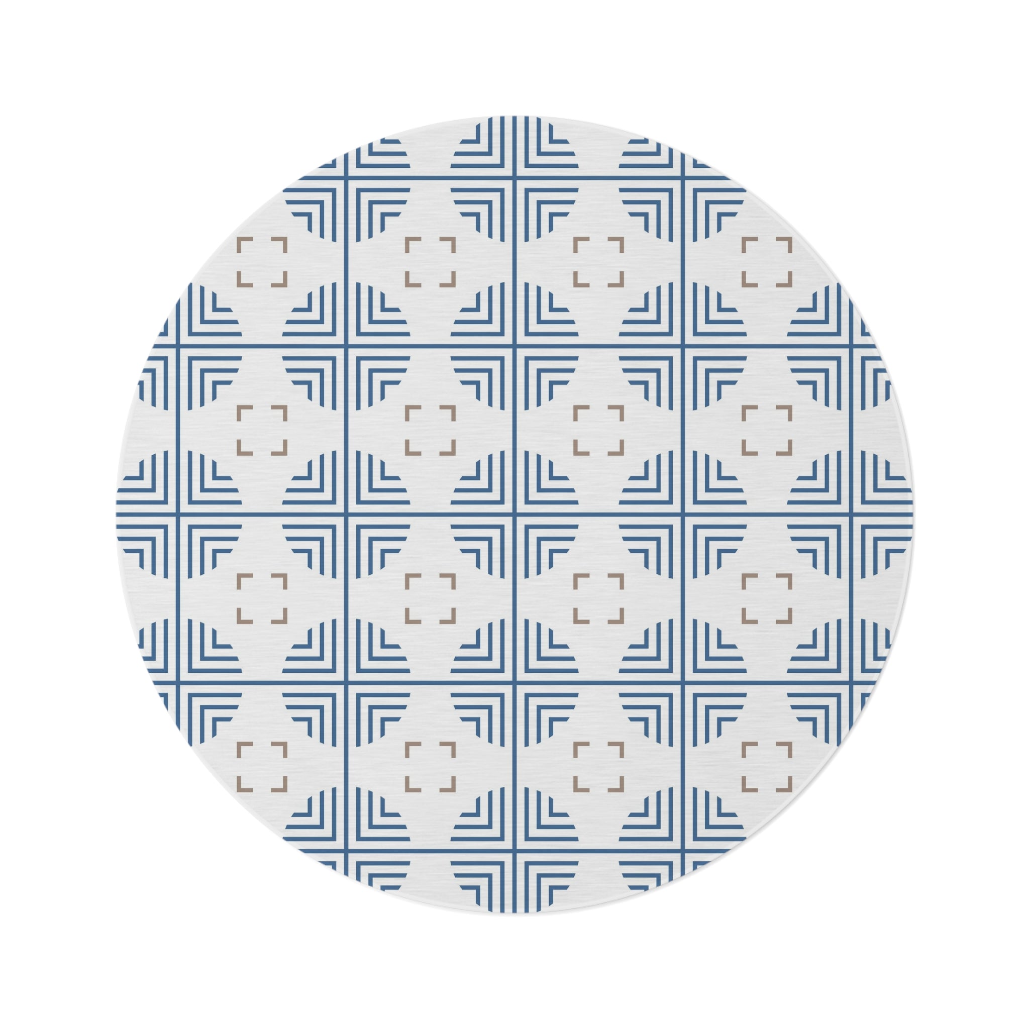 Moroccan Round Area Rug | Art Deco Blue, White, Beige