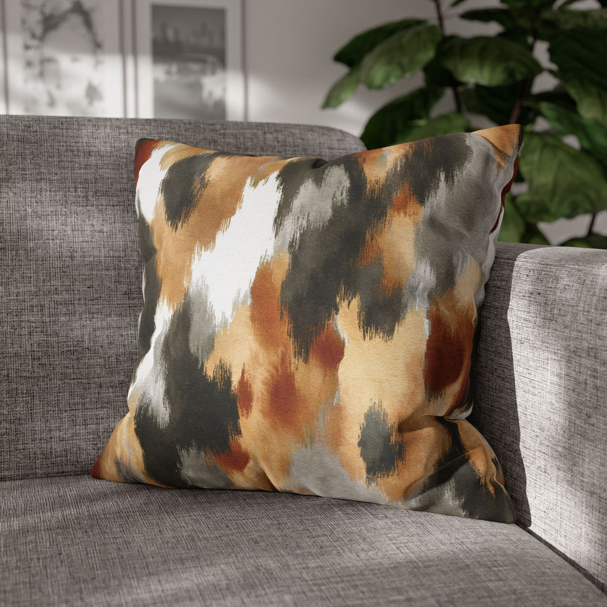 Abstract Pillow Cover | Rust Mustard Ikat Pillowcase