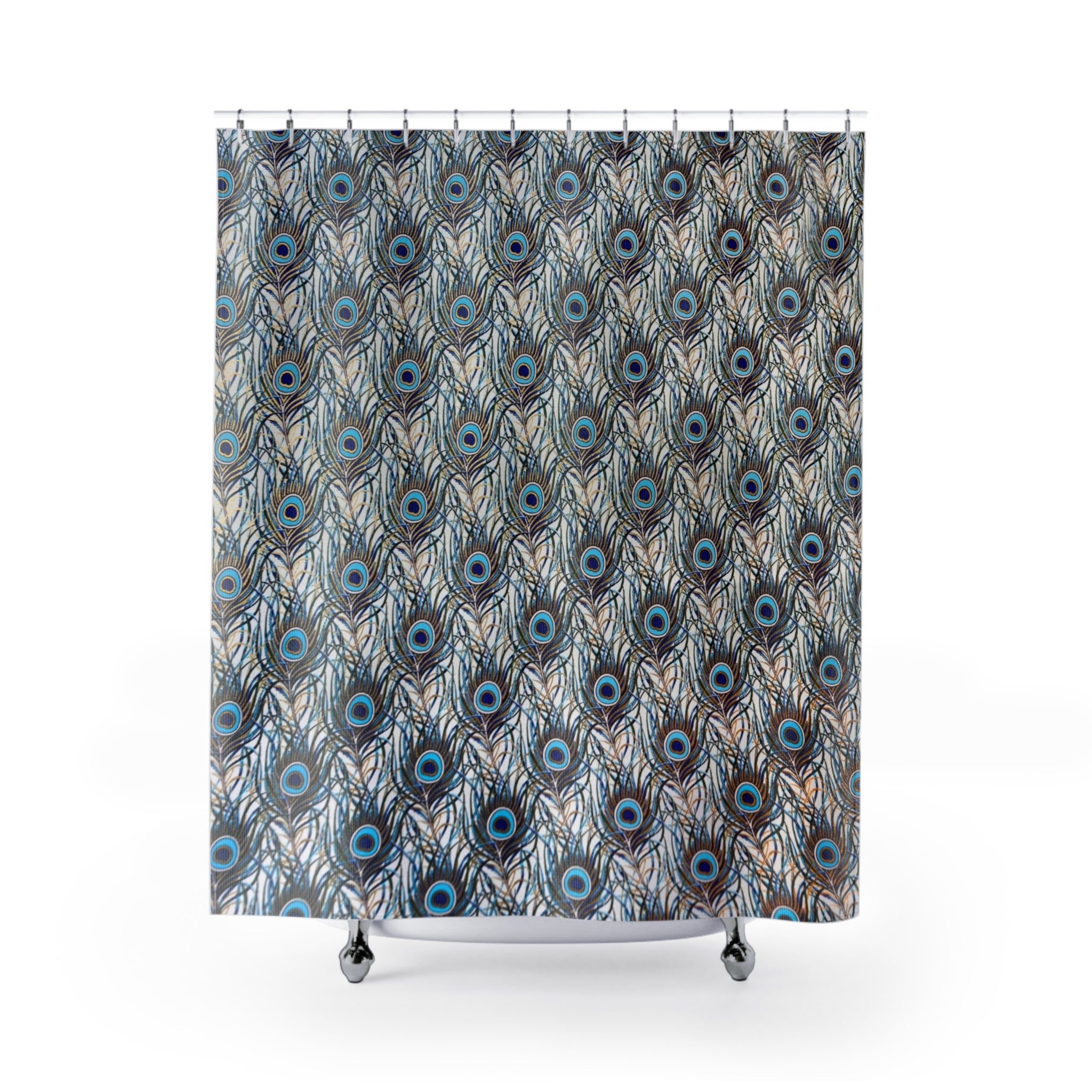 Feather Boho Shower Curtain | Blue Beige